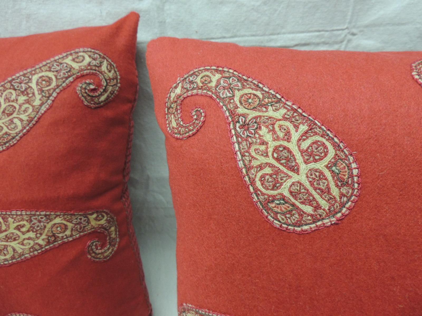 Moorish Red Persian Paisley Hand-Applique Embroidered Paisleys Decorative Pillows For Sale