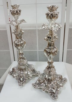 Pair of Sterling 20th Century Silver Barocco Style Candlesticks