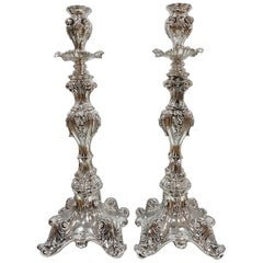 Pair of Sterling 20th Century Silver Barocco Style Candlesticks