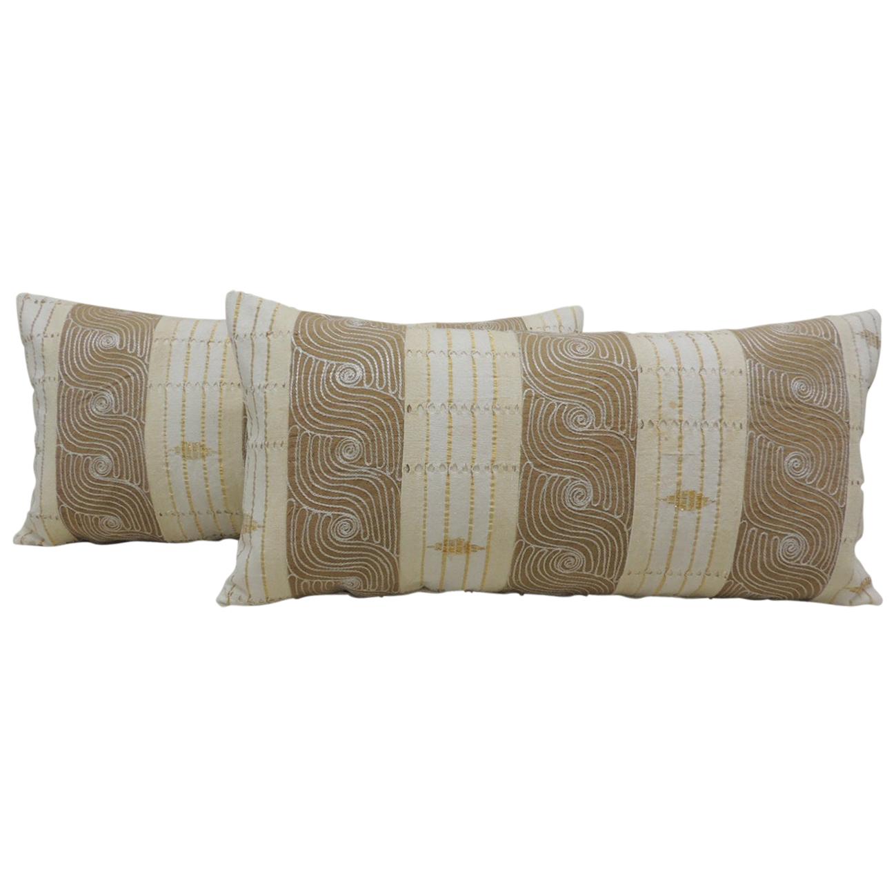 Vintage Tan And White Woven Ewe Stripweaves African Bolster Decorative