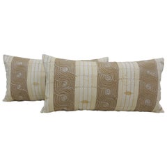 Pr of Vintage Tan & Brown Woven Ewe Stripweaves African Bolster Pillows