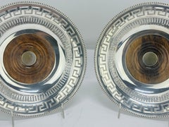 Pr, Old Sheffield Plate Regency Greek-Key Coasters , 19th C. Matthew Boulton
