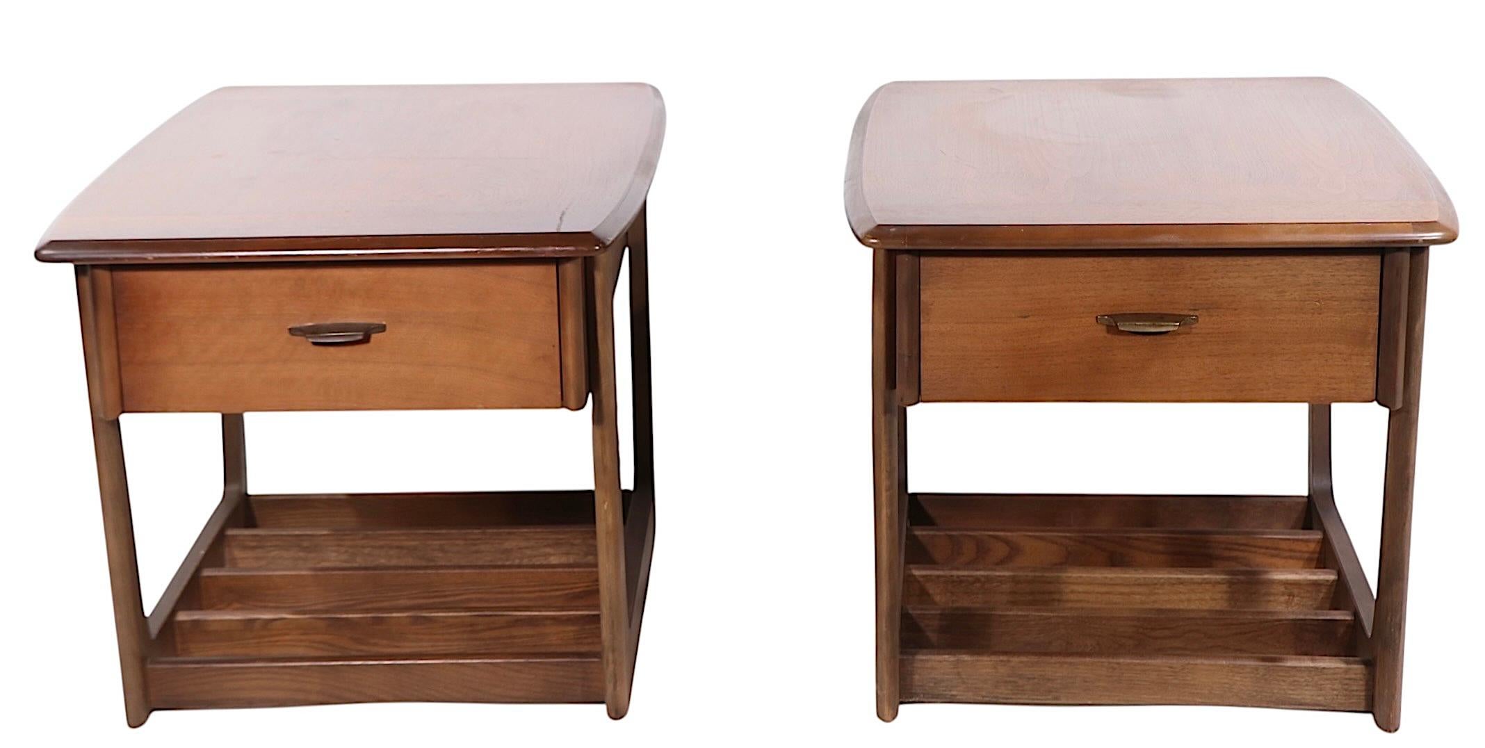 Pr. One Drawer Mid Century End or Side Sleigh Leg Tables by Lane c. 1950/60's For Sale 4
