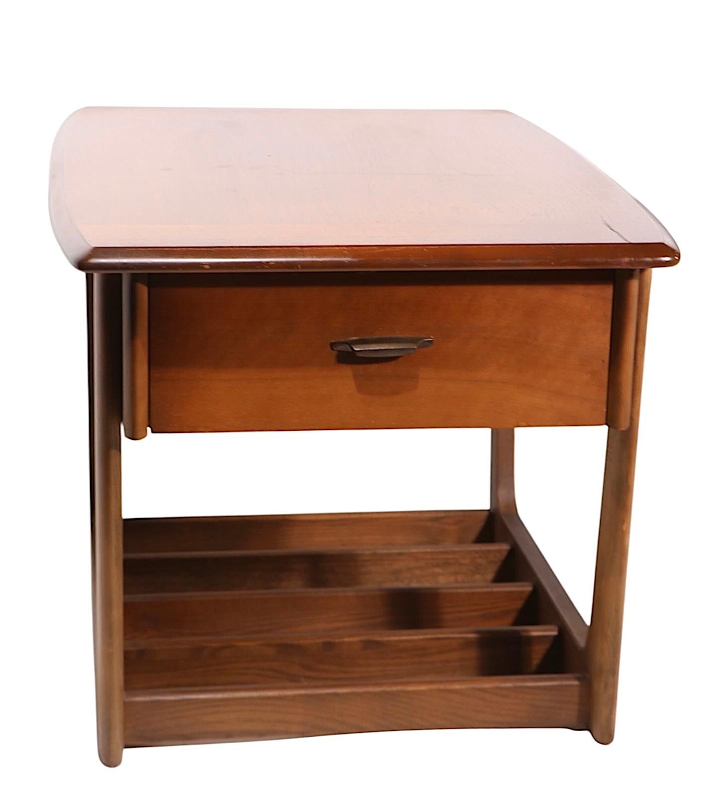 Pr. One Drawer Mid Century End or Side Sleigh Leg Tables by Lane c. 1950/60's For Sale 5