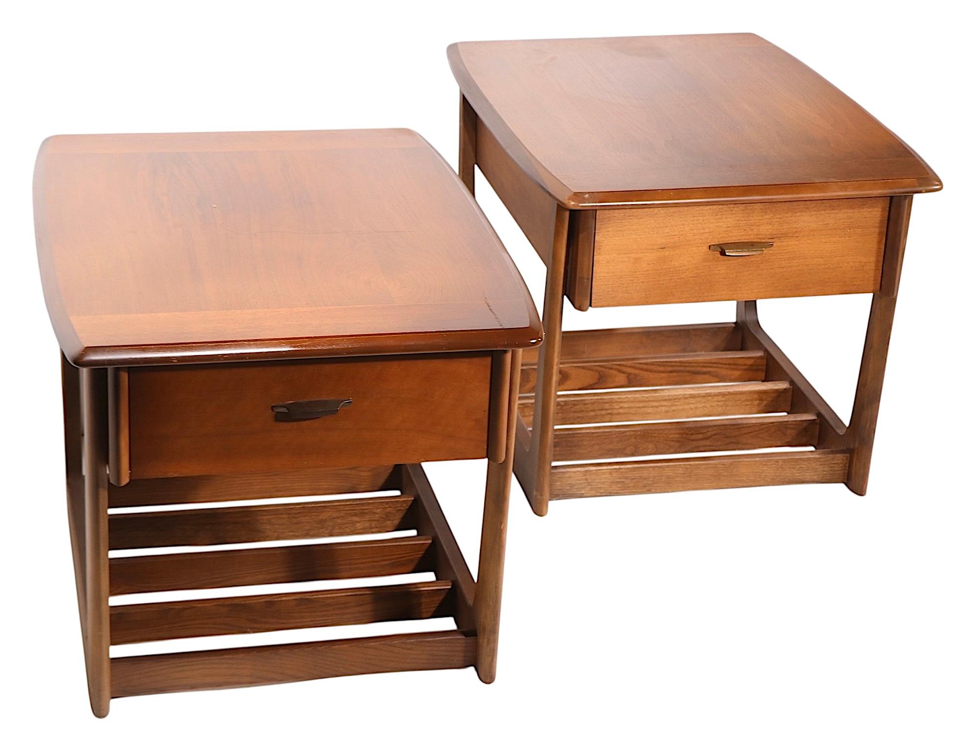 Pr. One Drawer Mid Century End or Side Sleigh Leg Tables by Lane c. 1950/60's For Sale 7