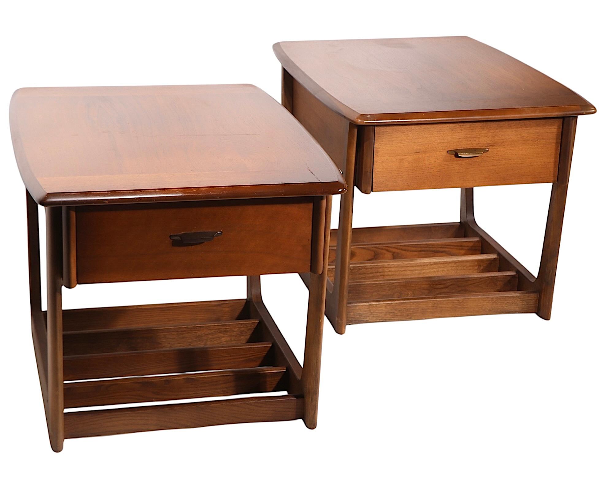 Pr. One Drawer Mid Century End or Side Sleigh Leg Tables by Lane c. 1950/60's For Sale 11