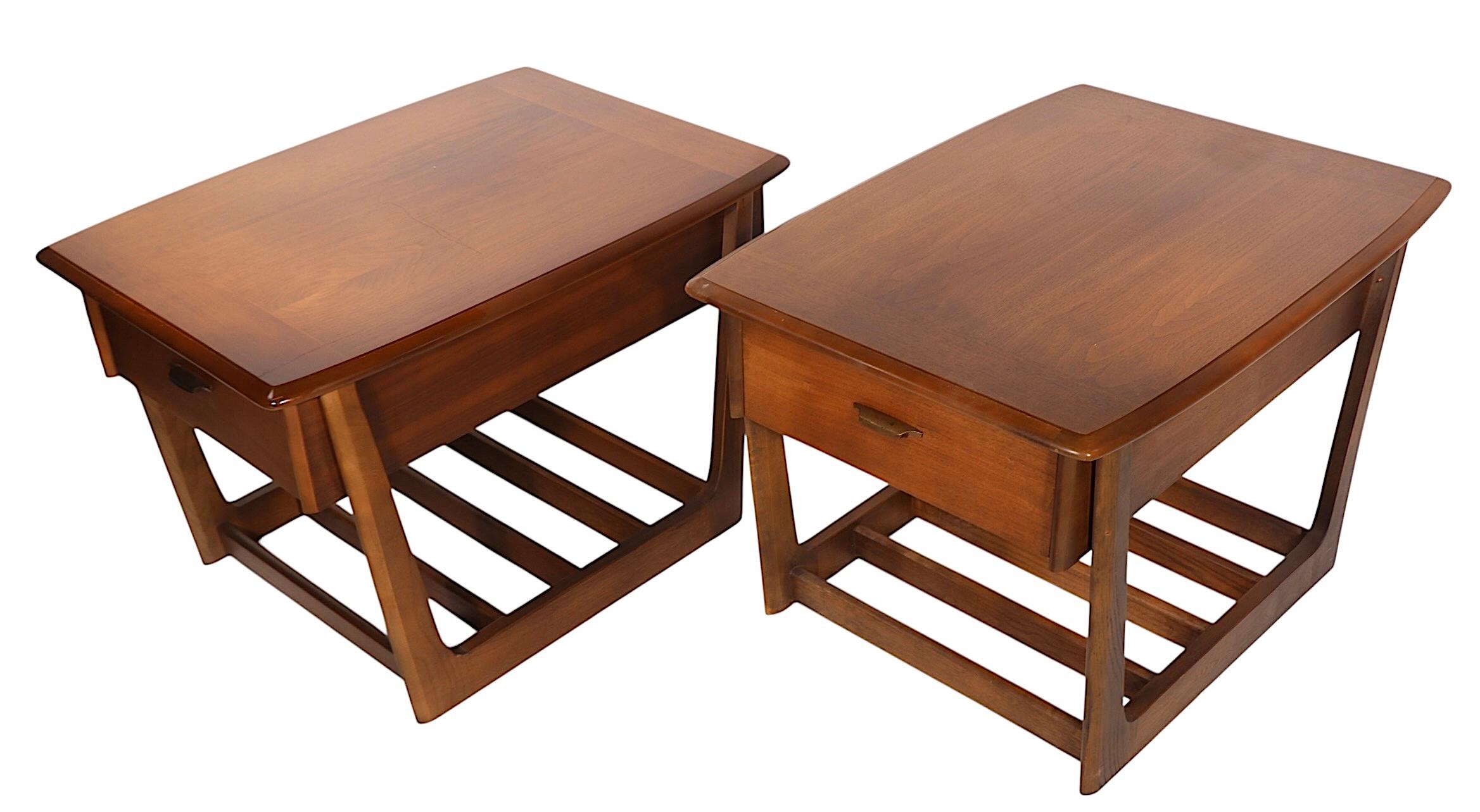 Pr. One Drawer Mid Century End or Side Sleigh Leg Tables by Lane c. 1950/60's For Sale 12