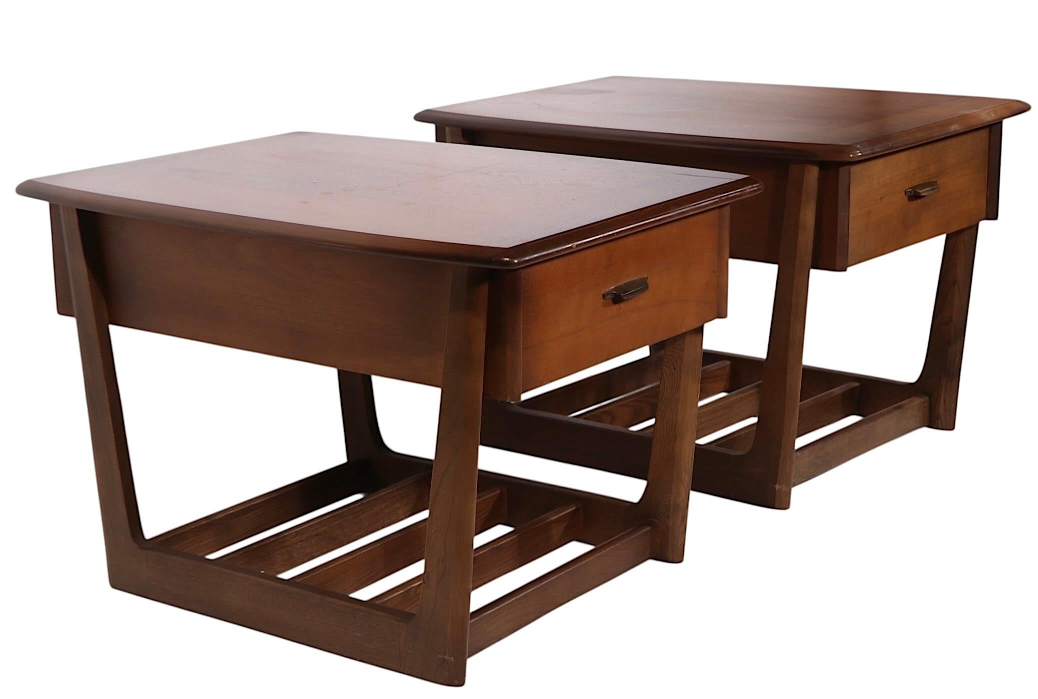 Pr. One Drawer Mid Century End or Side Sleigh Leg Tables by Lane c. 1950/60's For Sale 13