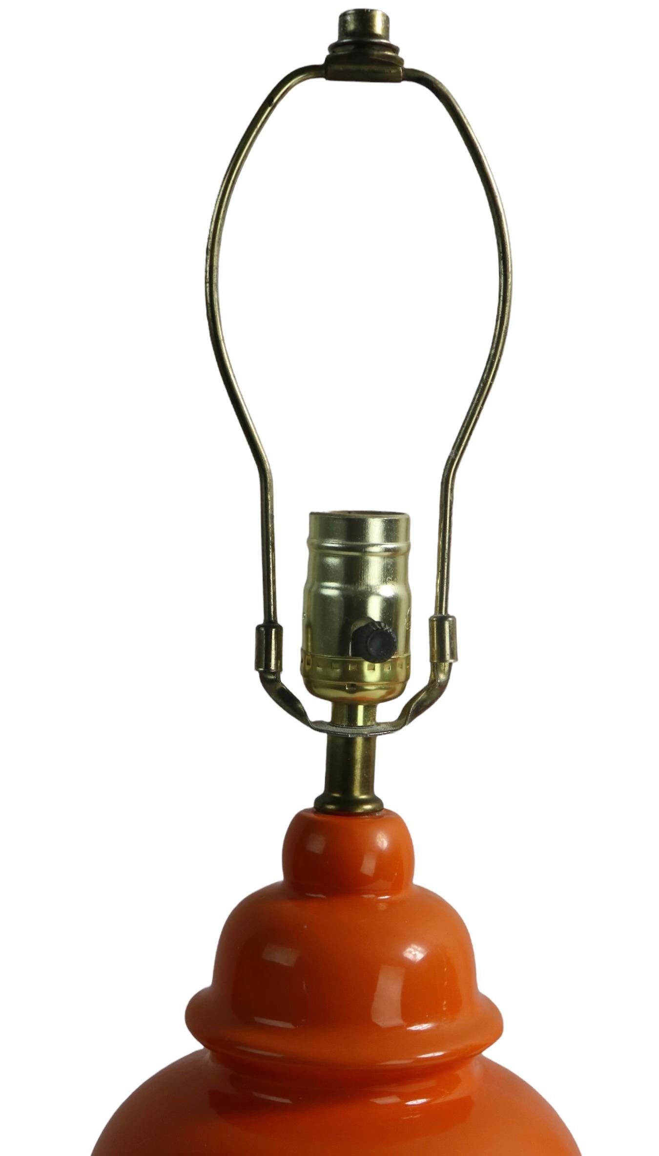 Pr. Orange Glaze Ginger Jar Form Table Lamps Chinese Style Made in USA 1970's In Good Condition In New York, NY