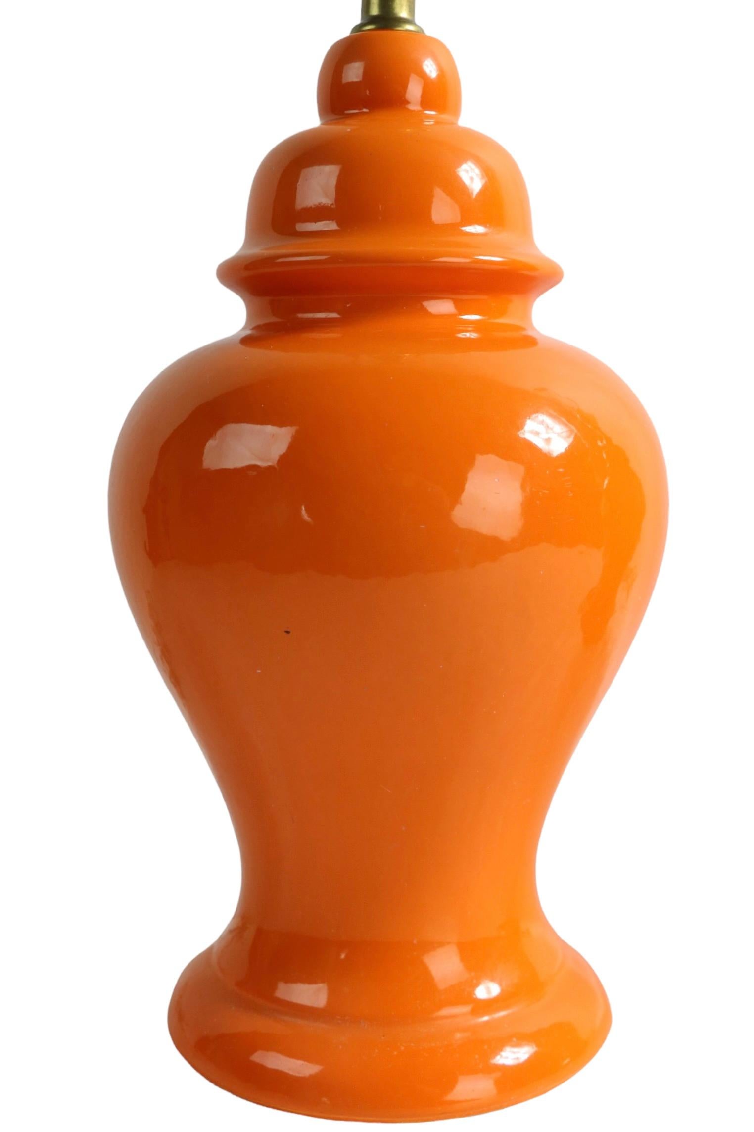 Late 20th Century Pr. Orange Glaze Ginger Jar Form Table Lamps Chinese Style Made in USA 1970's
