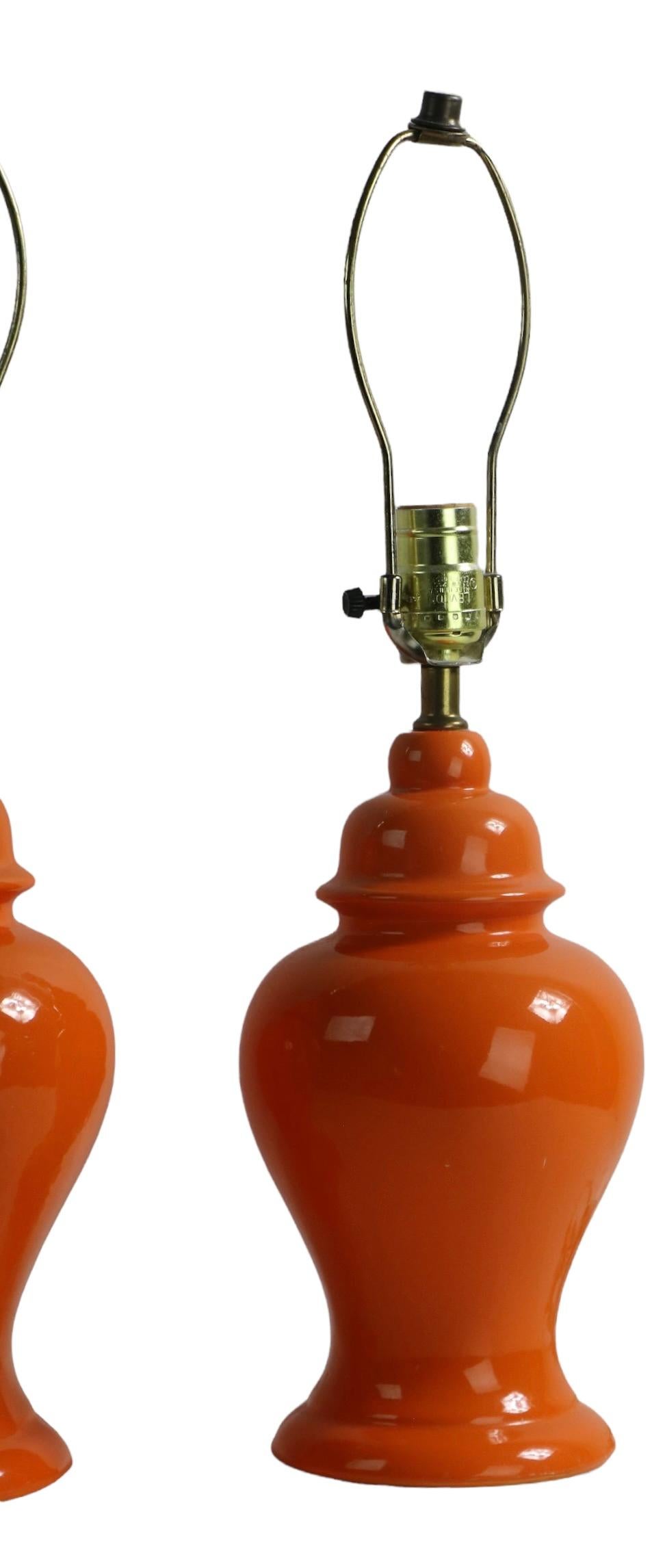 Pr. Orange Glaze Ginger Jar Form Table Lamps Chinese Style Made in USA 1970's 1