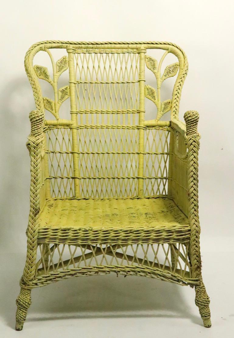 Victorian Pair of Ornate Wicker Lounge Chairs Attributed to Heywood Brothers