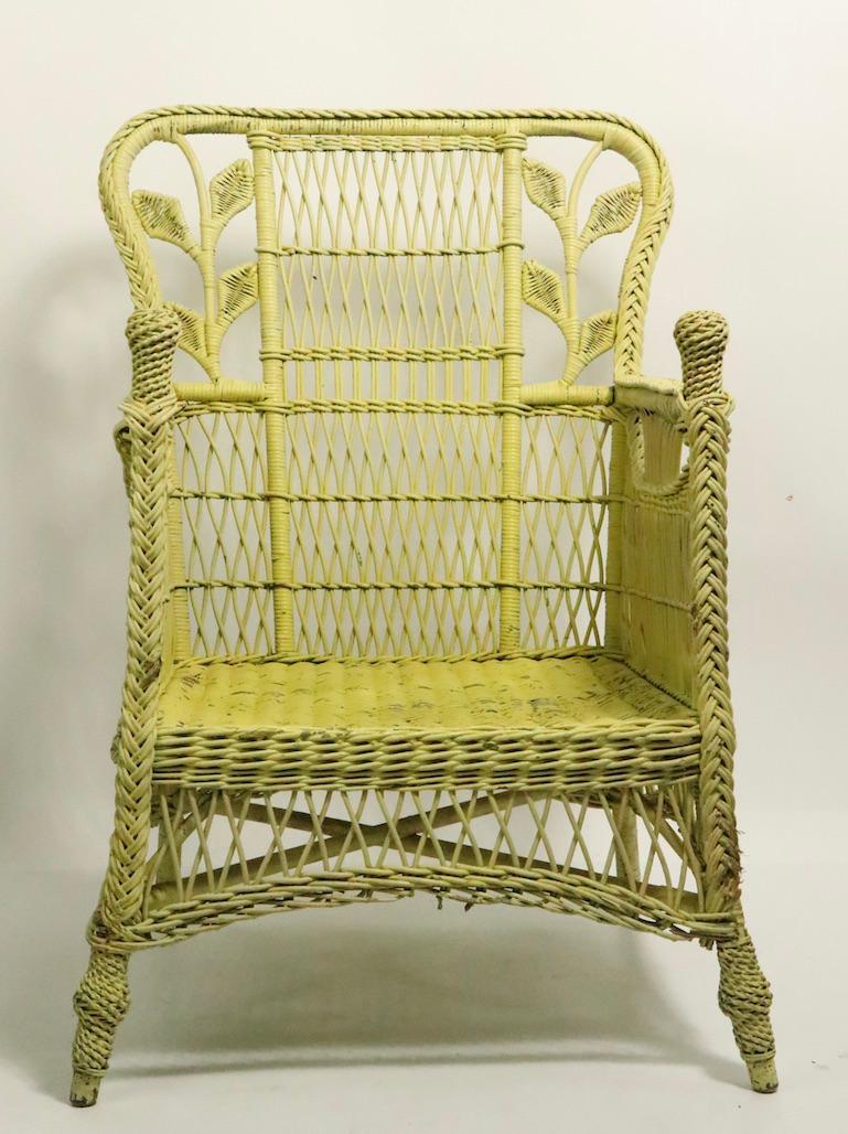American Pair of Ornate Wicker Lounge Chairs Attributed to Heywood Brothers