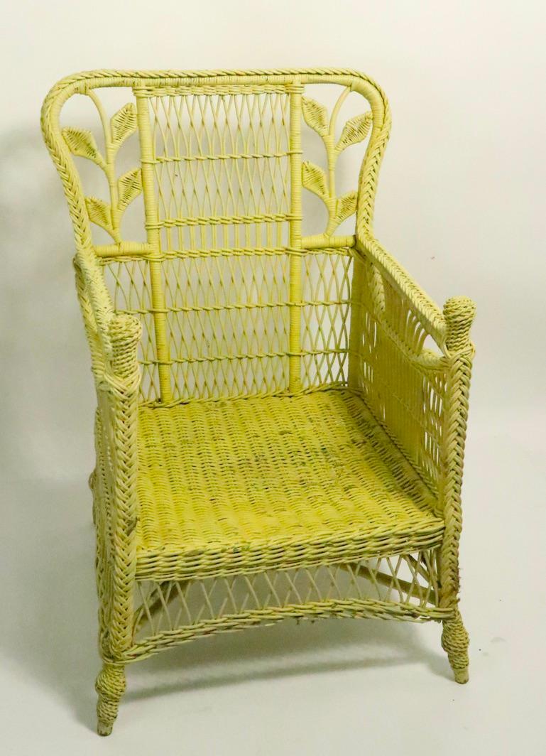 20th Century Pair of Ornate Wicker Lounge Chairs Attributed to Heywood Brothers
