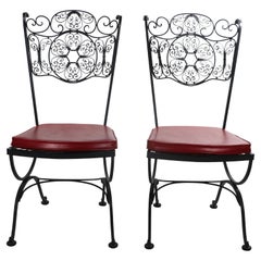 Pr. Ornate Wrought Iron Patio Garden Dining Chairs by Lee Woodard