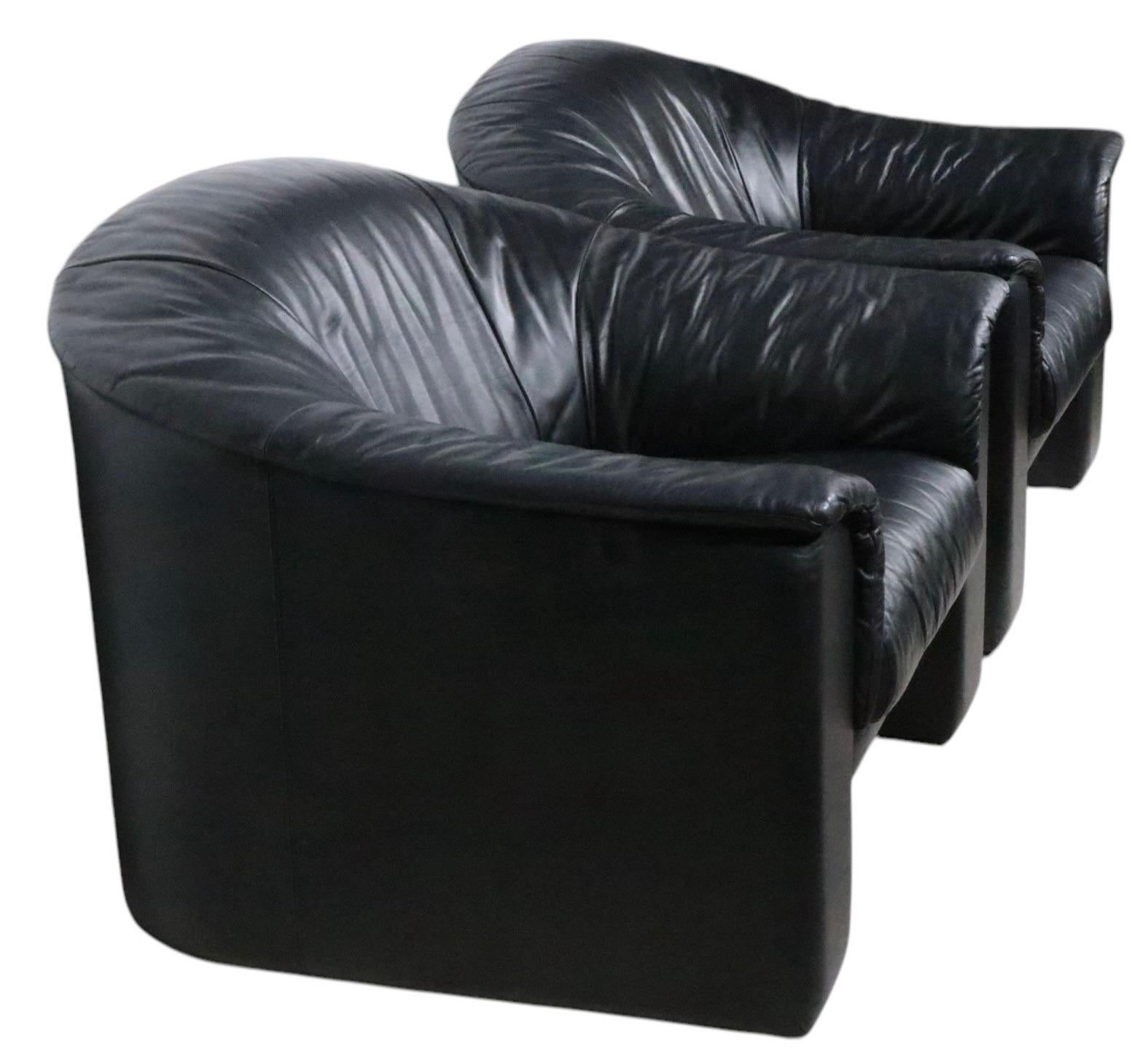 Pr. Oversize Black  Leather Club Chairs by Brayton International Collection 1991 For Sale 8