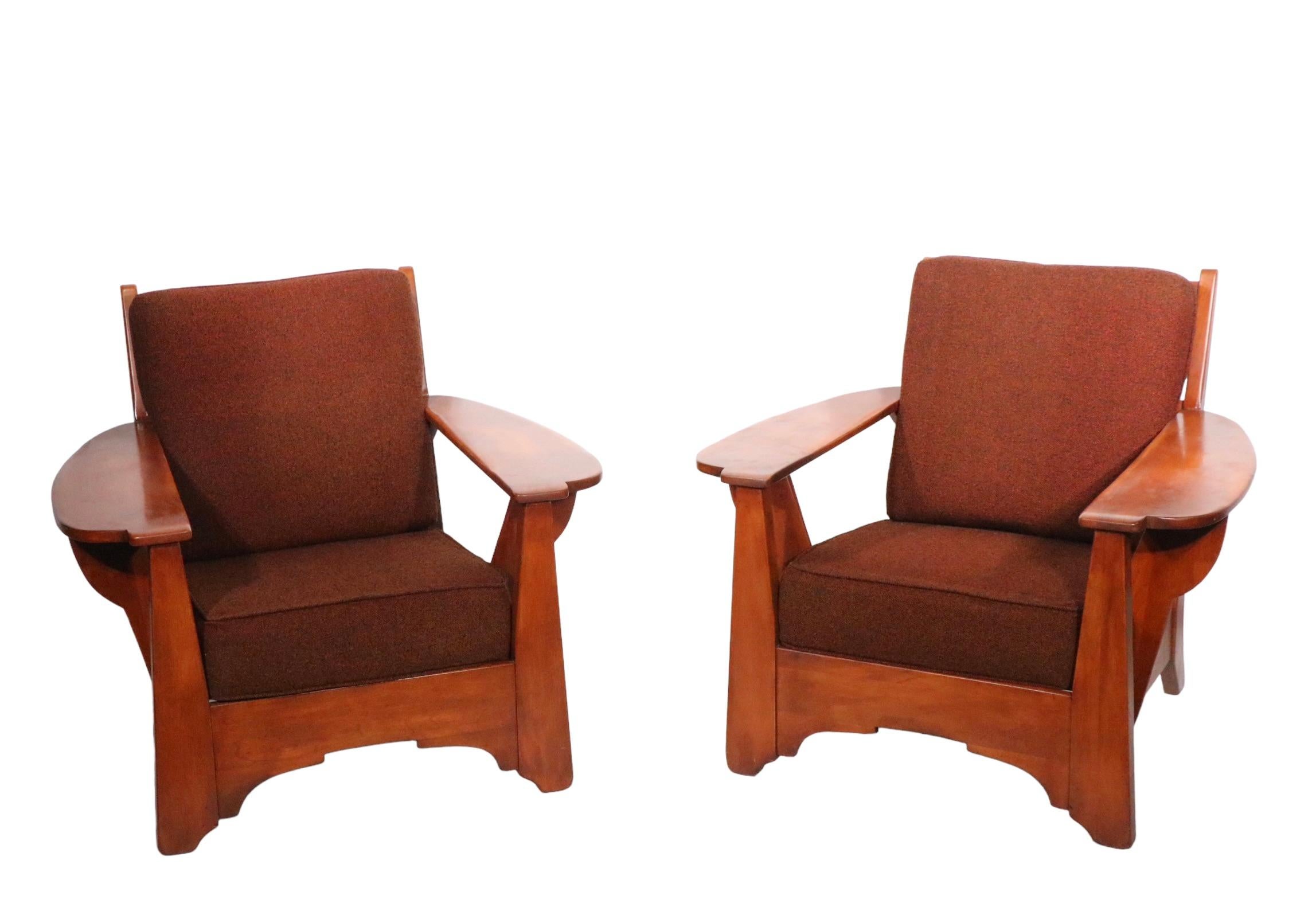 Pr. Paddle Arm Lounge Chairs by Herman de Vries for Cushman Colonial, c 1940-50s 2