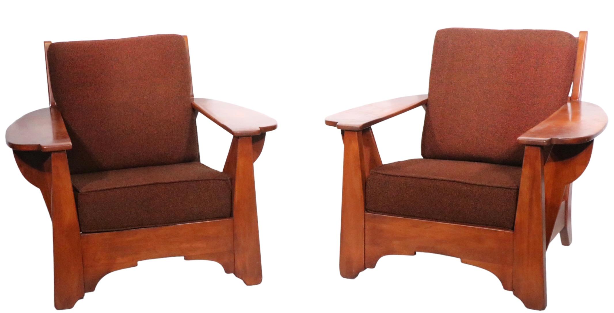 Pr. Paddle Arm Lounge Chairs by Herman de Vries for Cushman Colonial, c 1940-50s 3