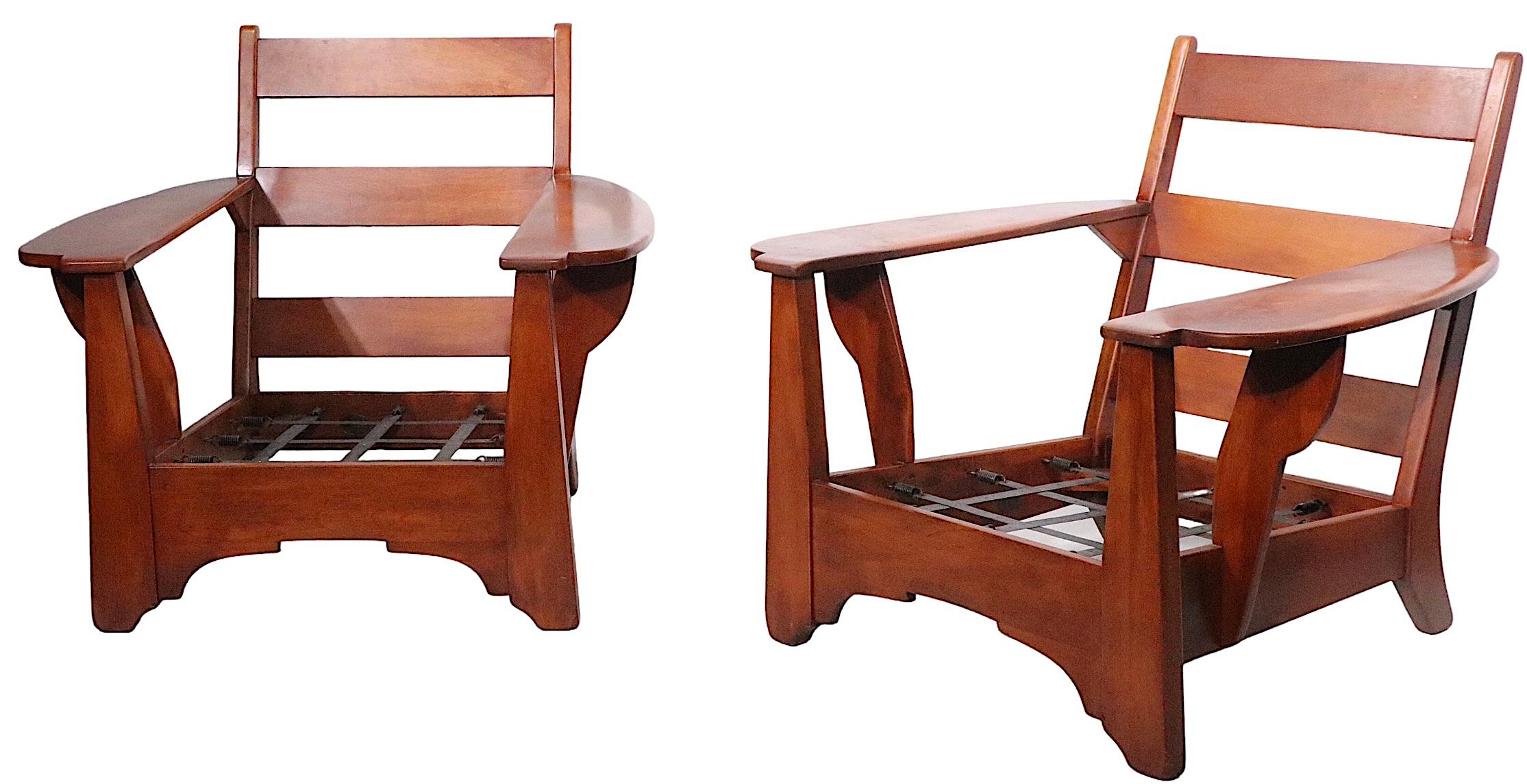 Pr. Paddle Arm Lounge Chairs by Herman de Vries for Cushman Colonial, c 1940-50s 4