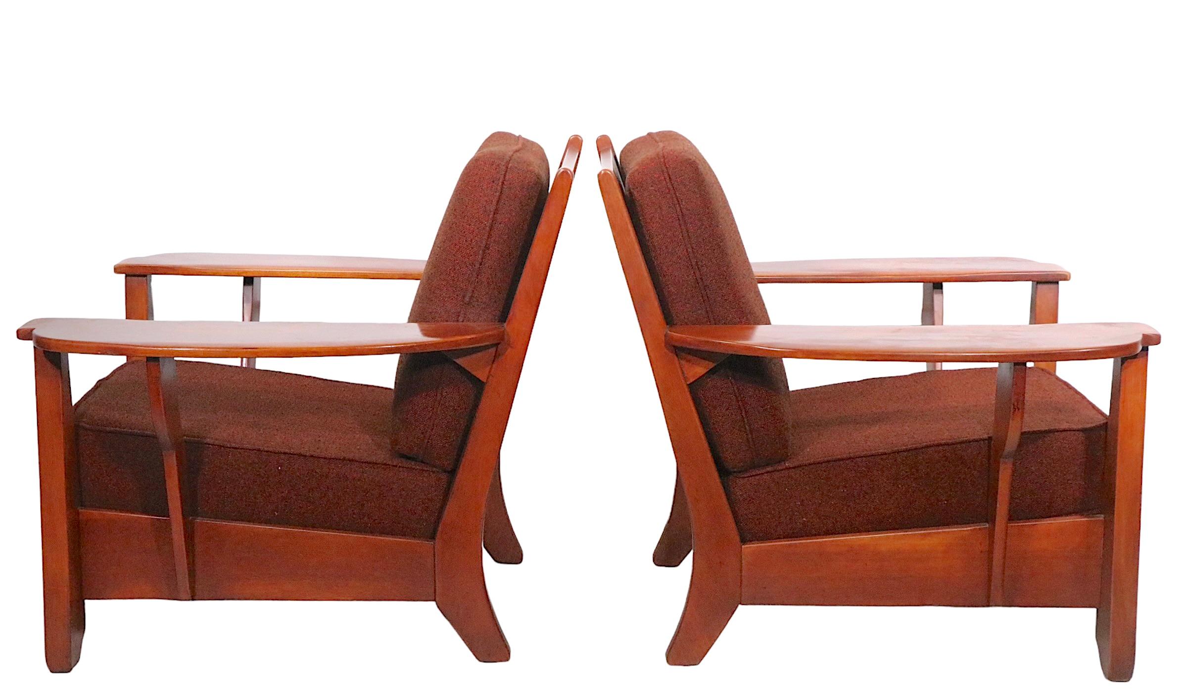 Art Deco Pr. Paddle Arm Lounge Chairs by Herman de Vries for Cushman Colonial, c 1940-50s