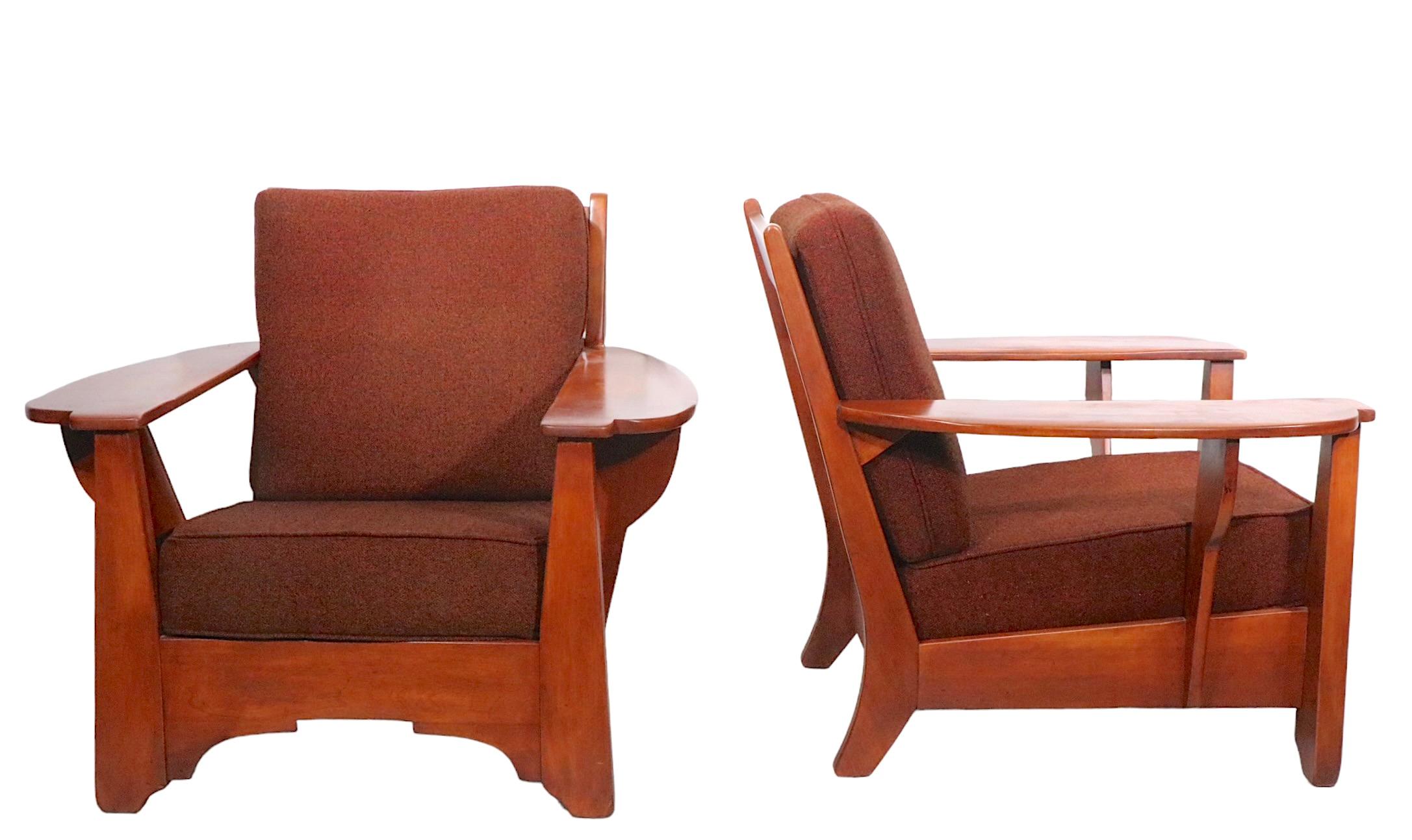 American Pr. Paddle Arm Lounge Chairs by Herman de Vries for Cushman Colonial, c 1940-50s