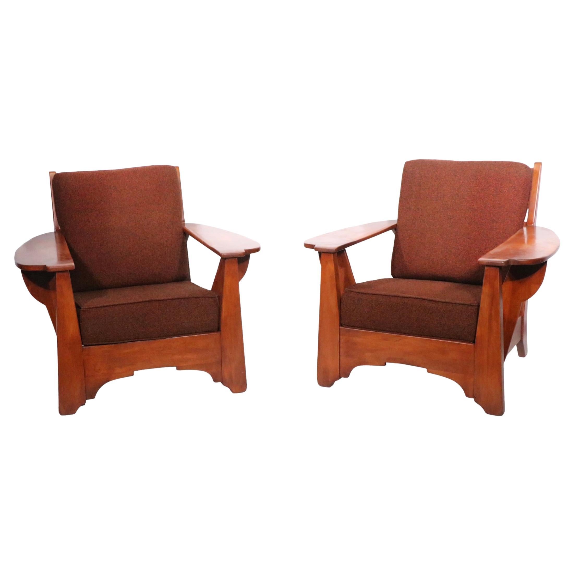 Pr. Paddle Arm Lounge Chairs by Herman de Vries for Cushman Colonial, c 1940-50s