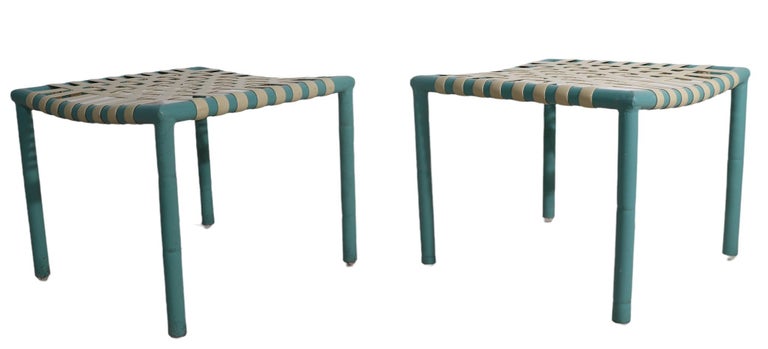 American Pr. Patio Poolside Garden Footstools, Ottomans, Poufs, in Faux Bamboo Aluminum  For Sale
