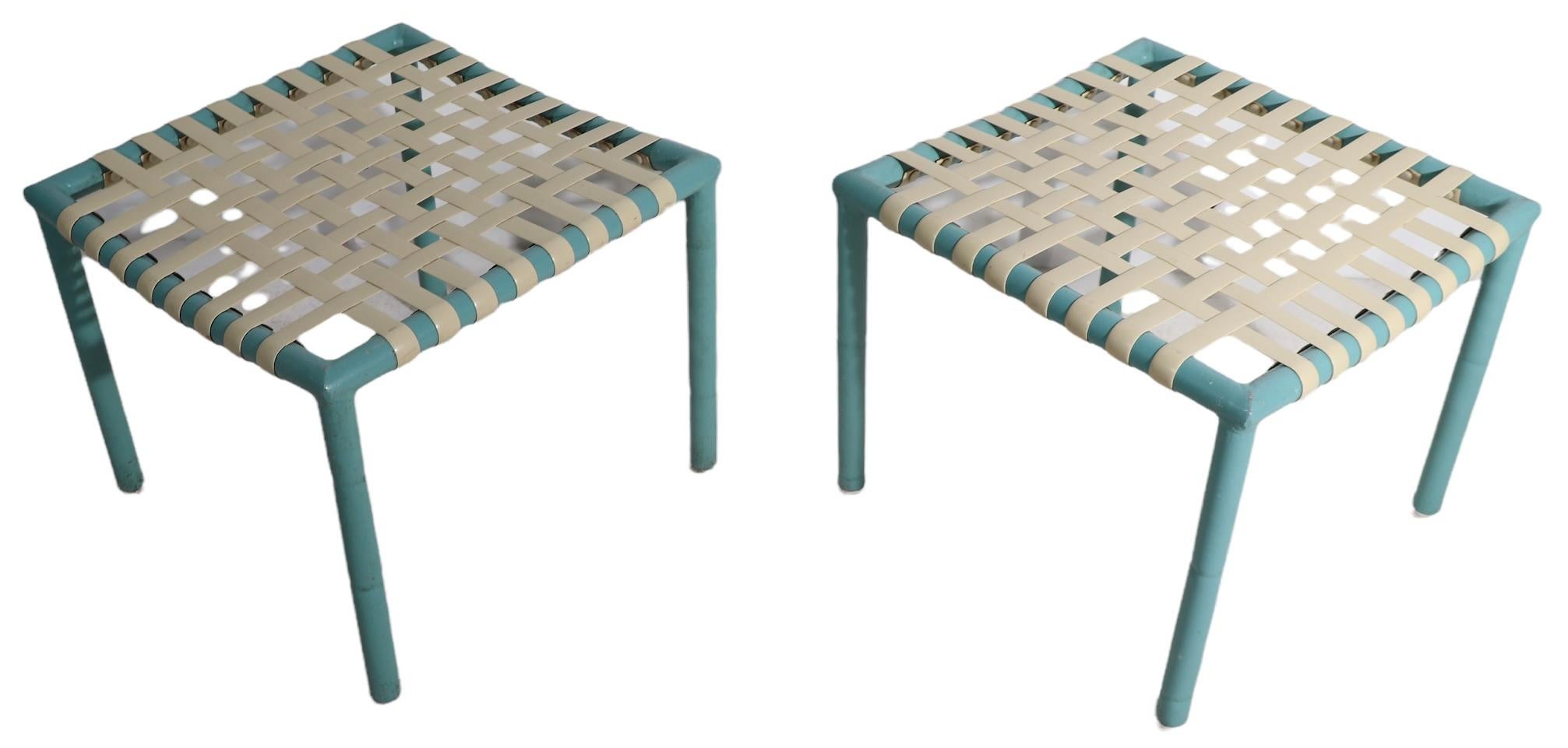 20th Century Pr. Patio Poolside Garden Footstools, Ottomans, Poufs, in Faux Bamboo Aluminum  For Sale