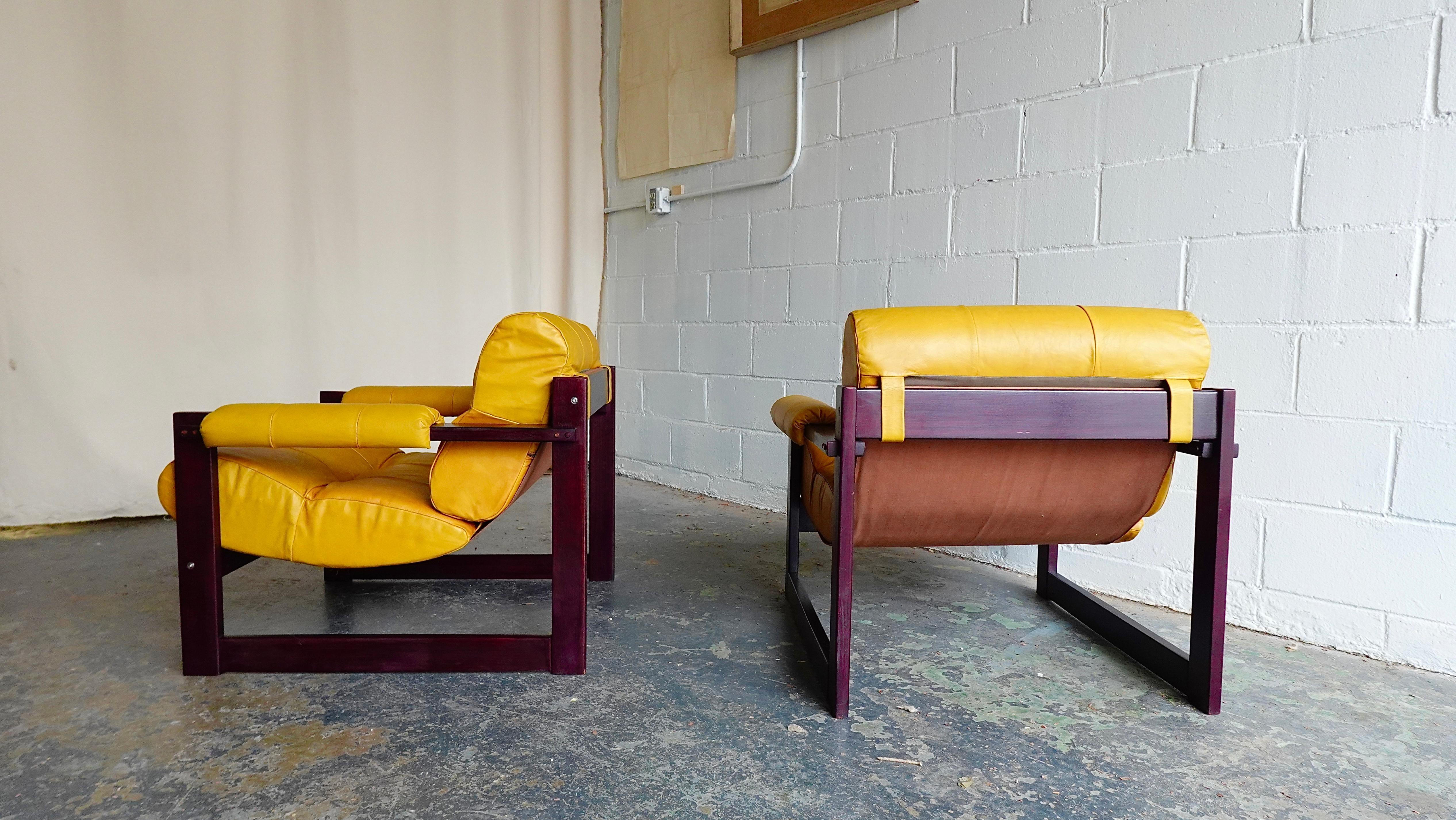 Pr. Percival Lafer MP-167 Lounge Chairs in Jatoba & Leather, 1970s For Sale 5