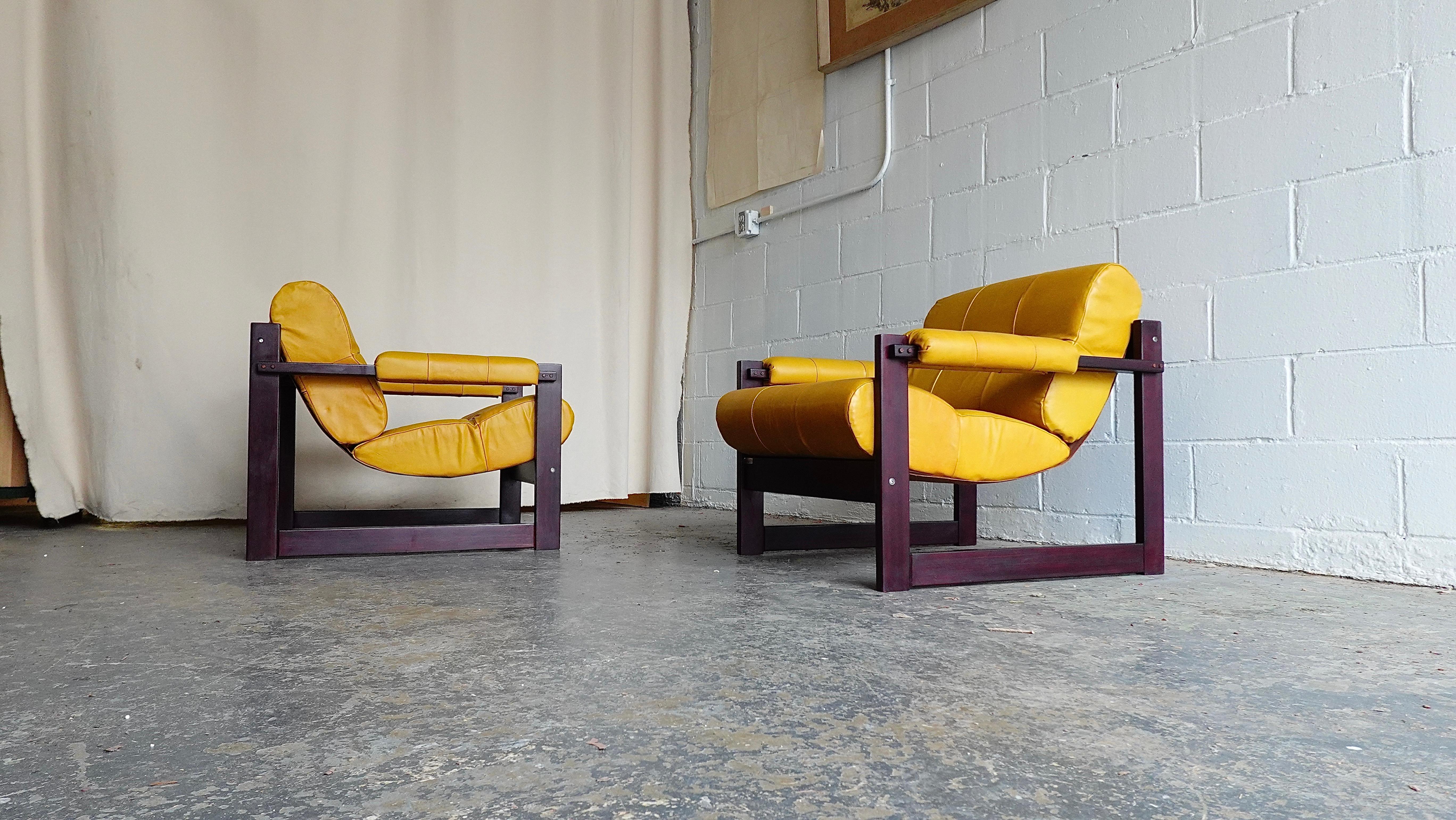 Pr. Percival Lafer MP-167 Lounge Chairs in Jatoba & Leather, 1970s For Sale 6