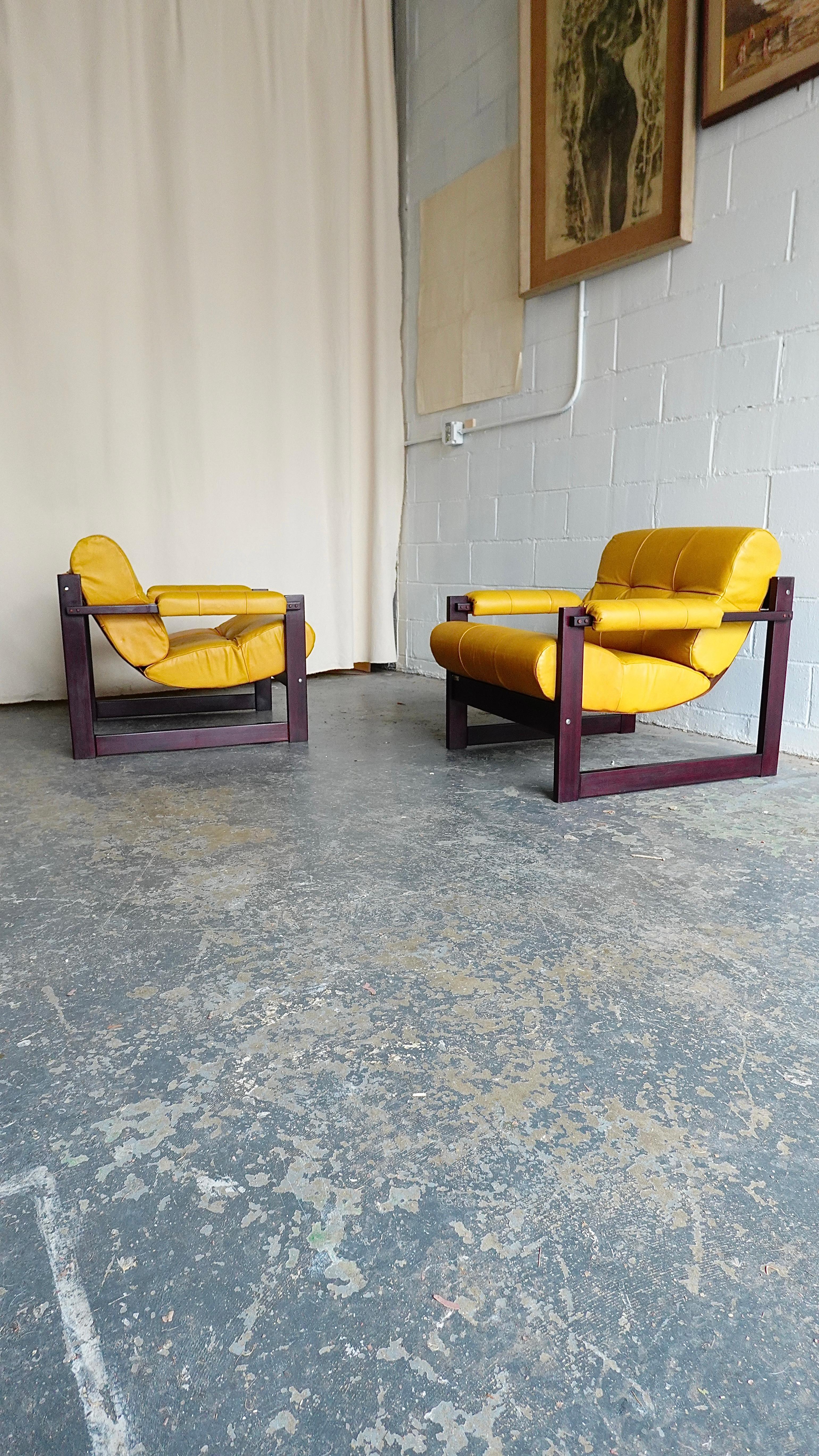 Pr. Percival Lafer MP-167 Lounge Chairs in Jatoba & Leather, 1970s For Sale 7