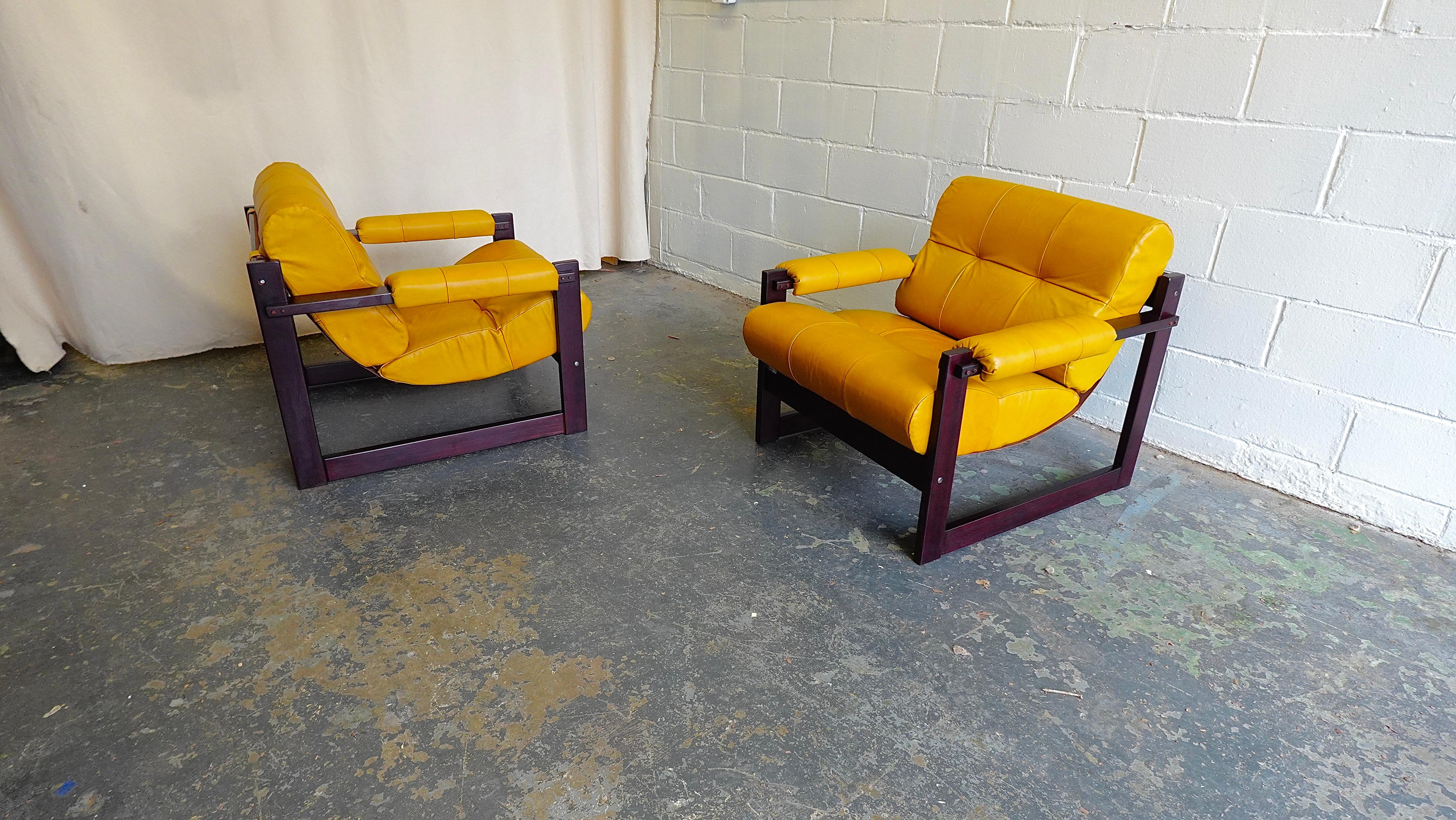 Pr. Percival Lafer MP-167 Lounge Chairs in Jatoba & Leather, 1970s For Sale 8