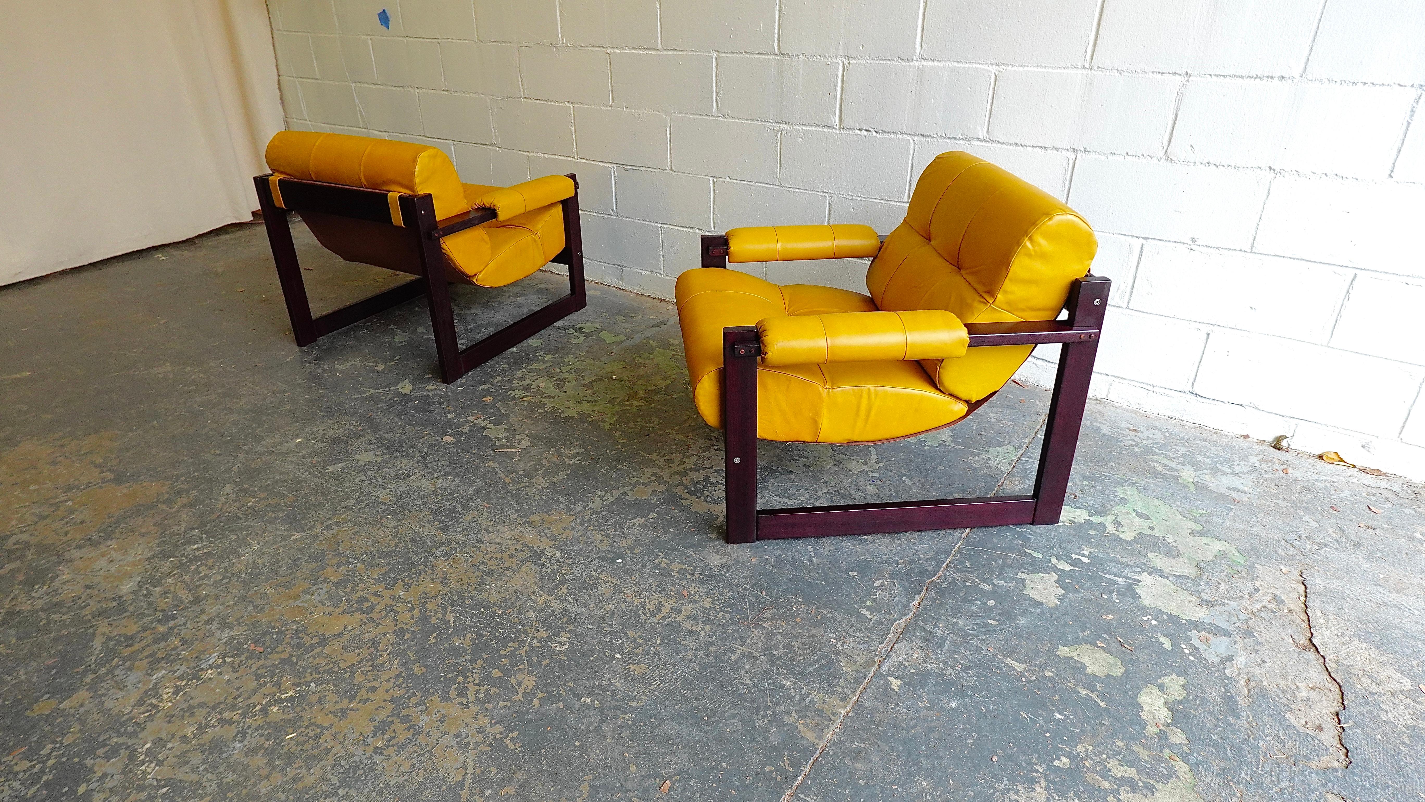 Pr. Percival Lafer MP-167 Lounge Chairs in Jatoba & Leather, 1970s For Sale 9