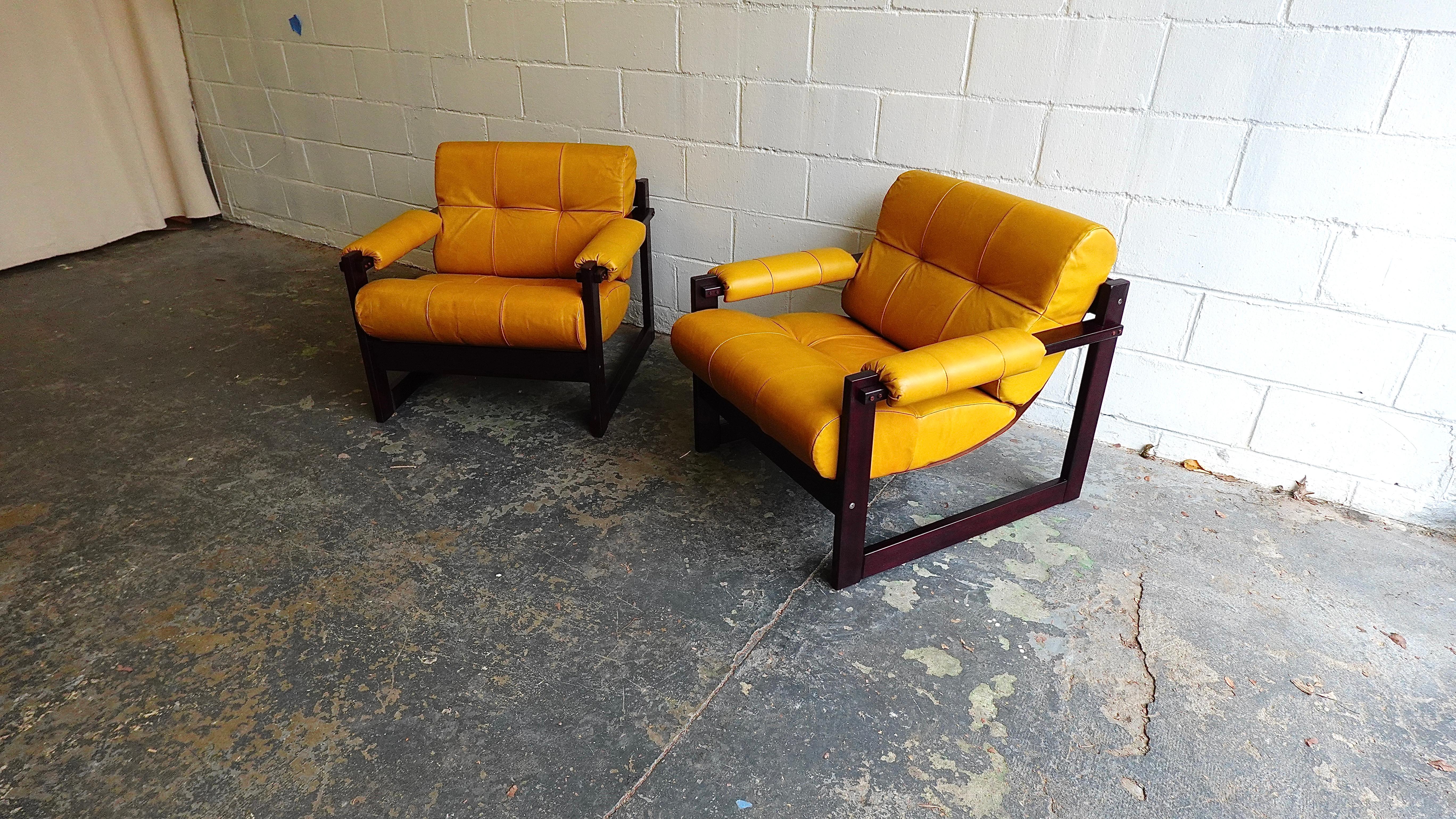 Pr. Percival Lafer MP-167 Lounge Chairs in Jatoba & Leather, 1970s For Sale 10
