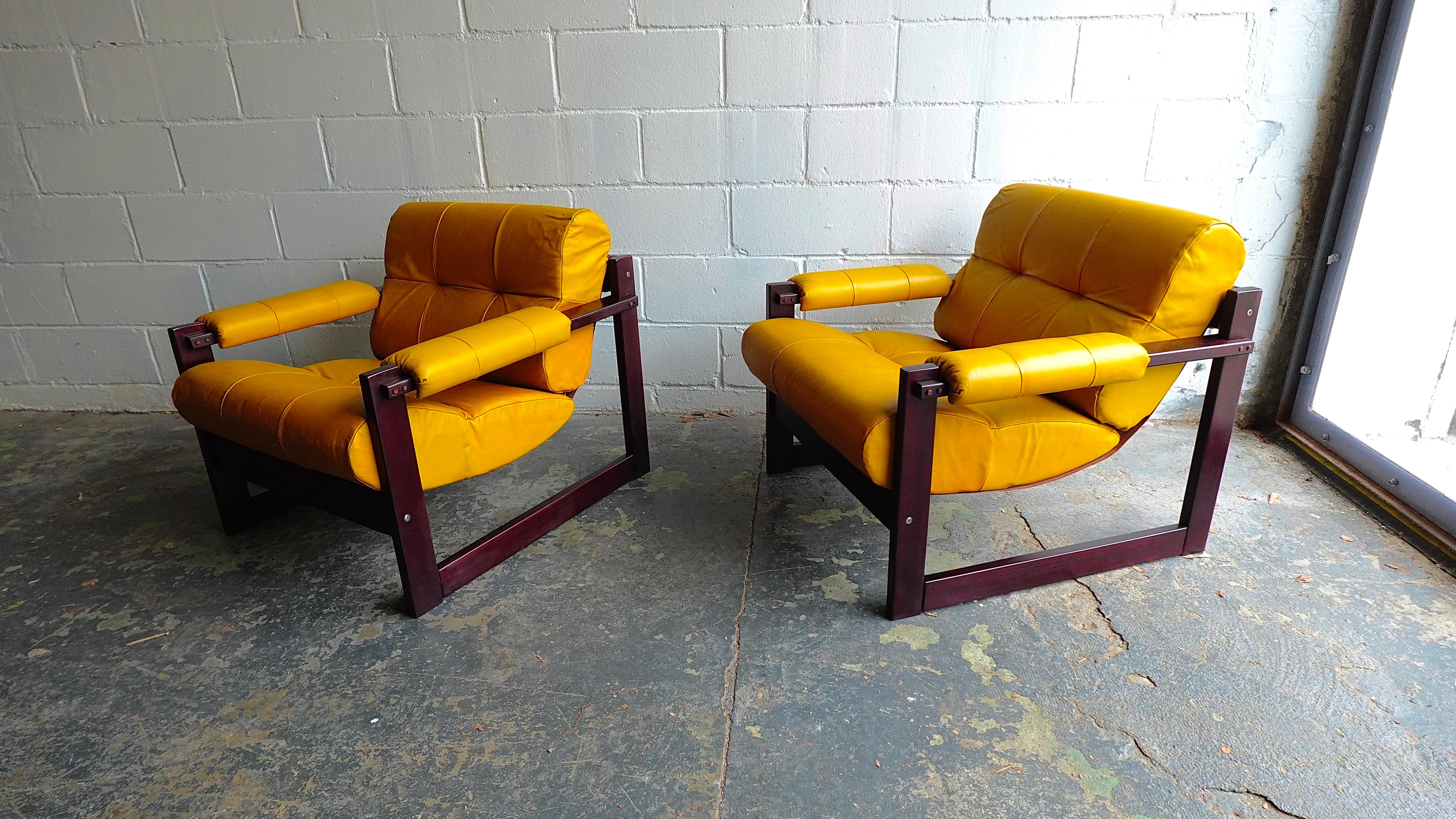 Pr. Percival Lafer MP-167 Lounge Chairs in Jatoba & Leather, 1970s For Sale 11
