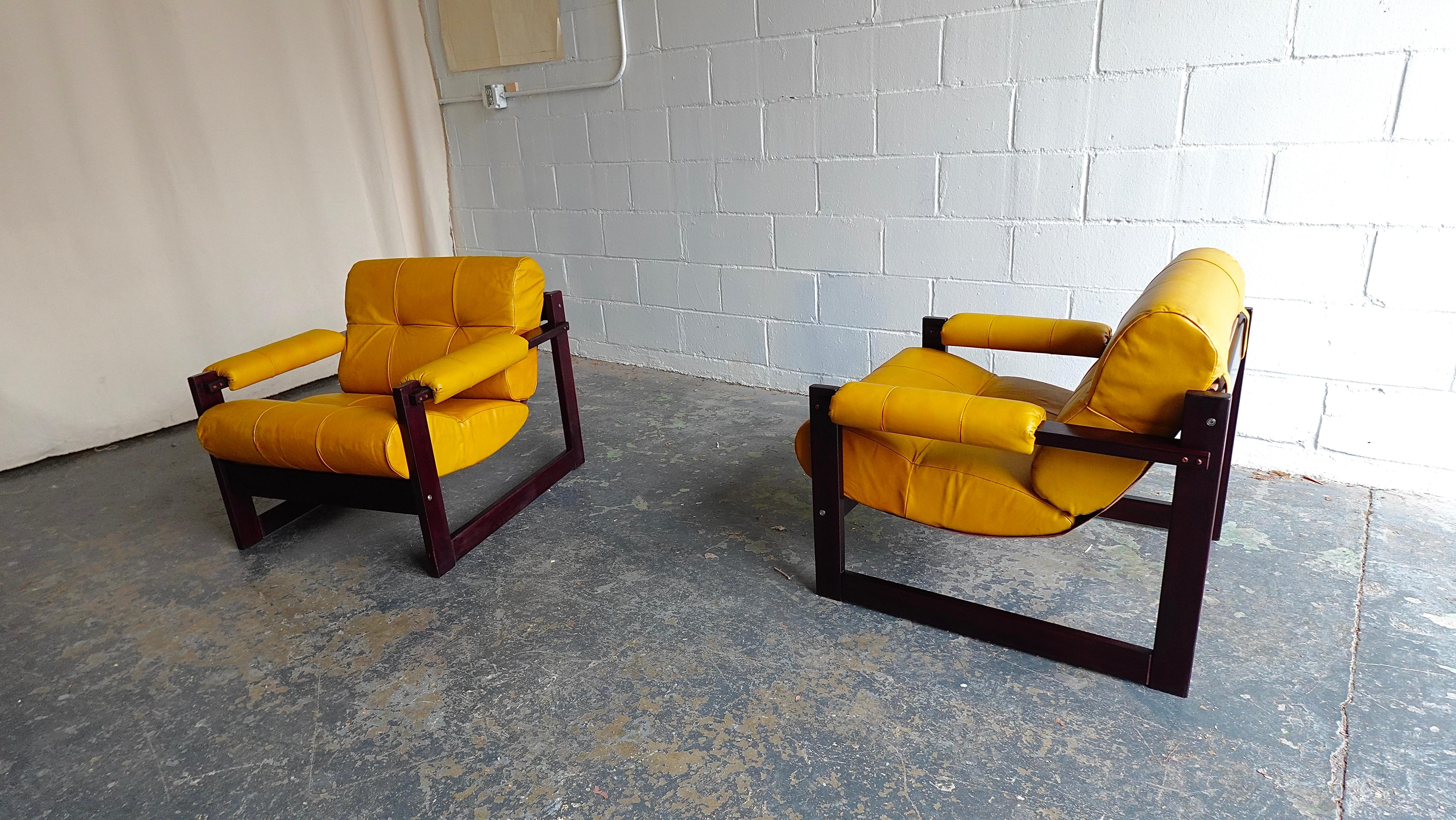 Late 20th Century Pr. Percival Lafer MP-167 Lounge Chairs in Jatoba & Leather, 1970s For Sale