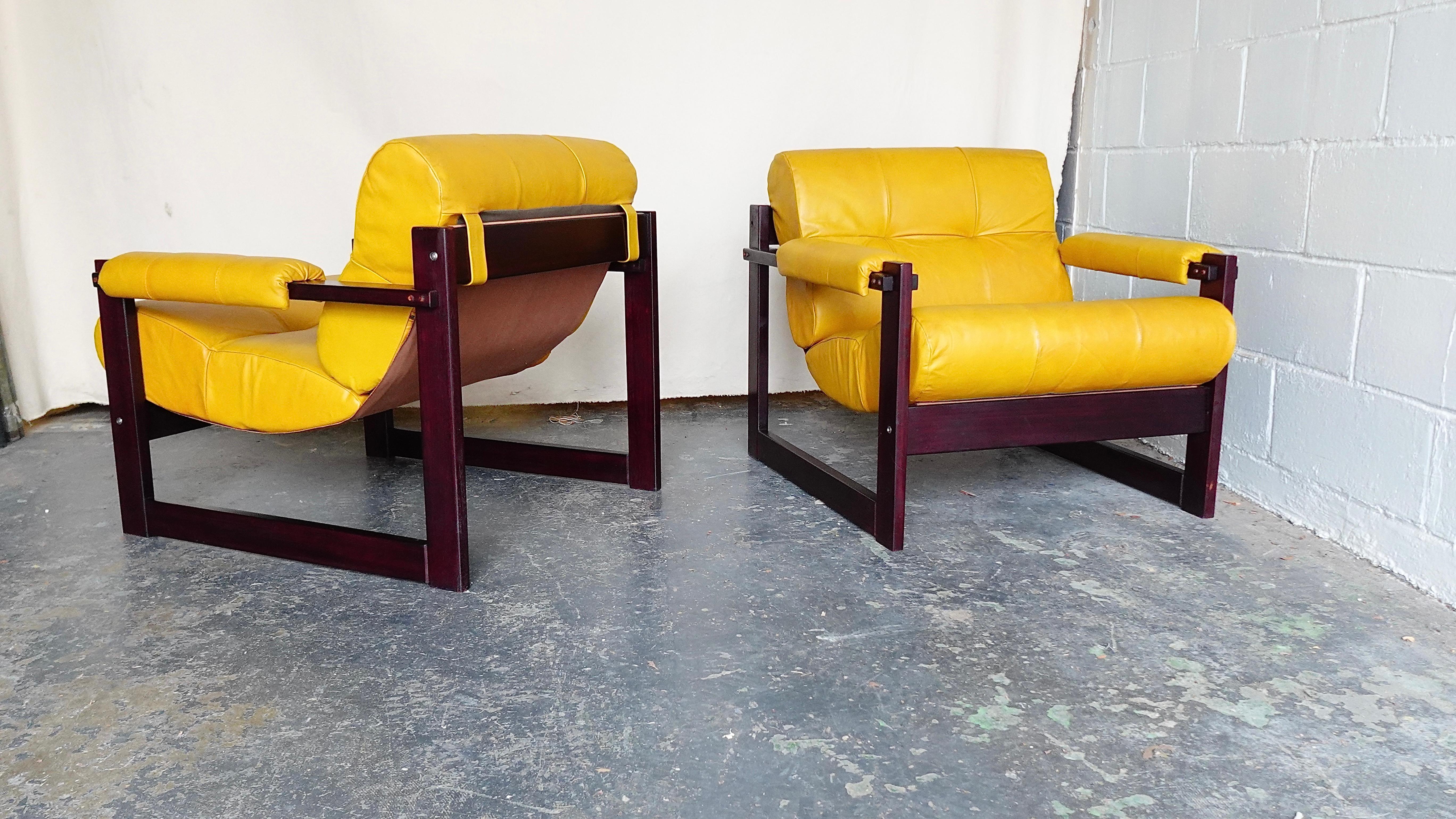Pr. Percival Lafer MP-167 Lounge Chairs in Jatoba & Leather, 1970s For Sale 1