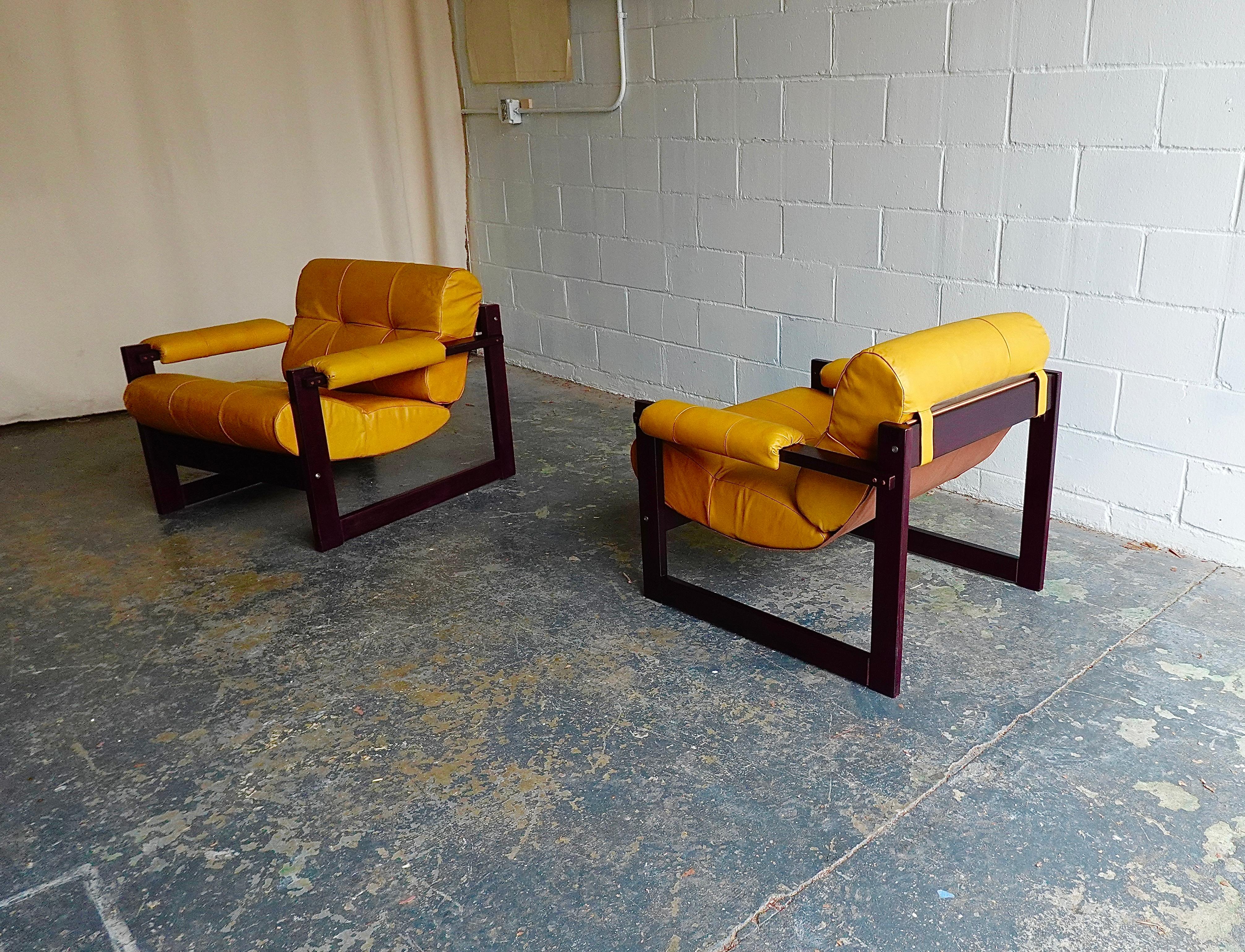 Pr. Percival Lafer MP-167 Lounge Chairs in Jatoba & Leather, 1970s For Sale 2