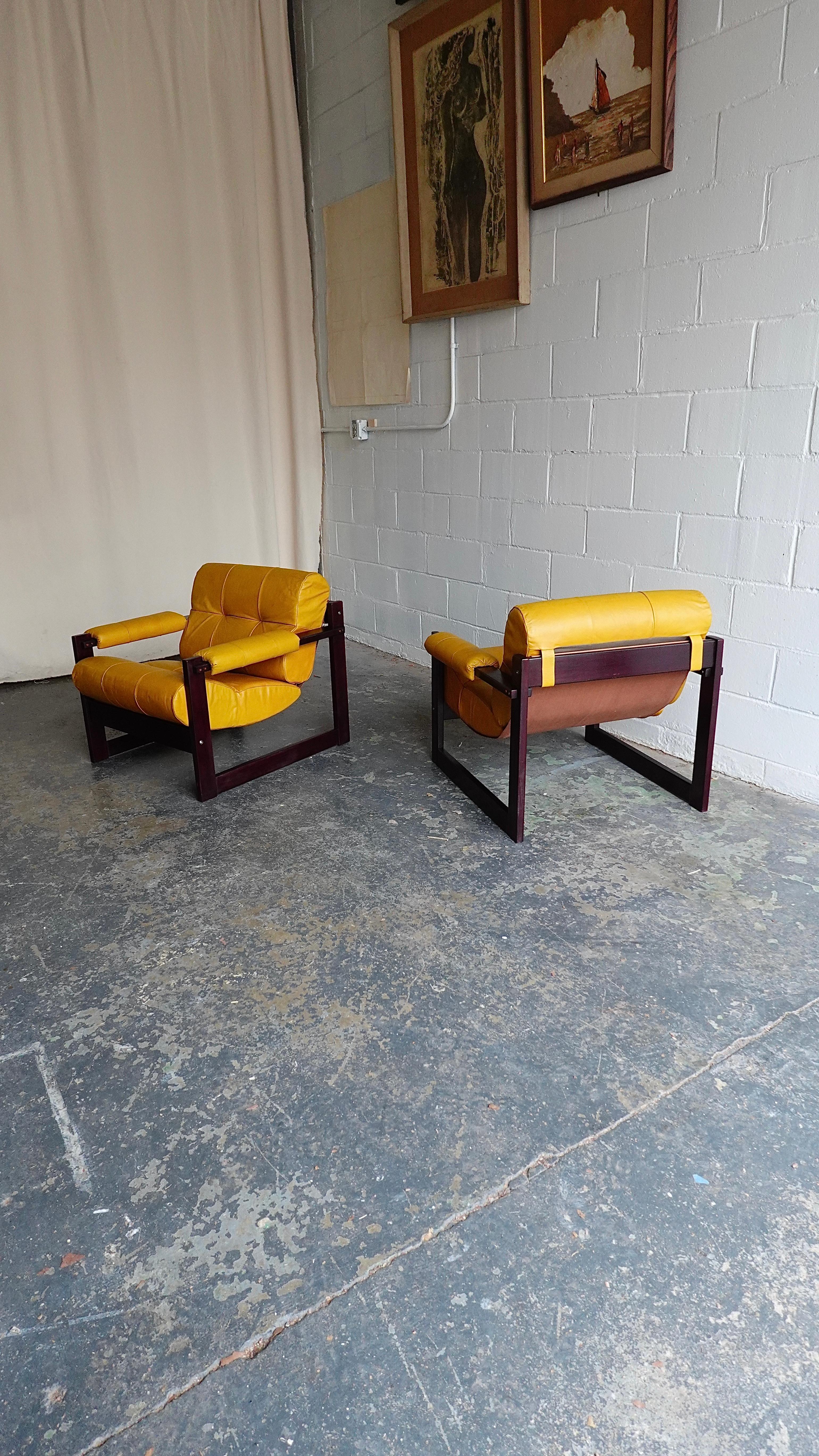 Pr. Percival Lafer MP-167 Lounge Chairs in Jatoba & Leather, 1970s For Sale 3