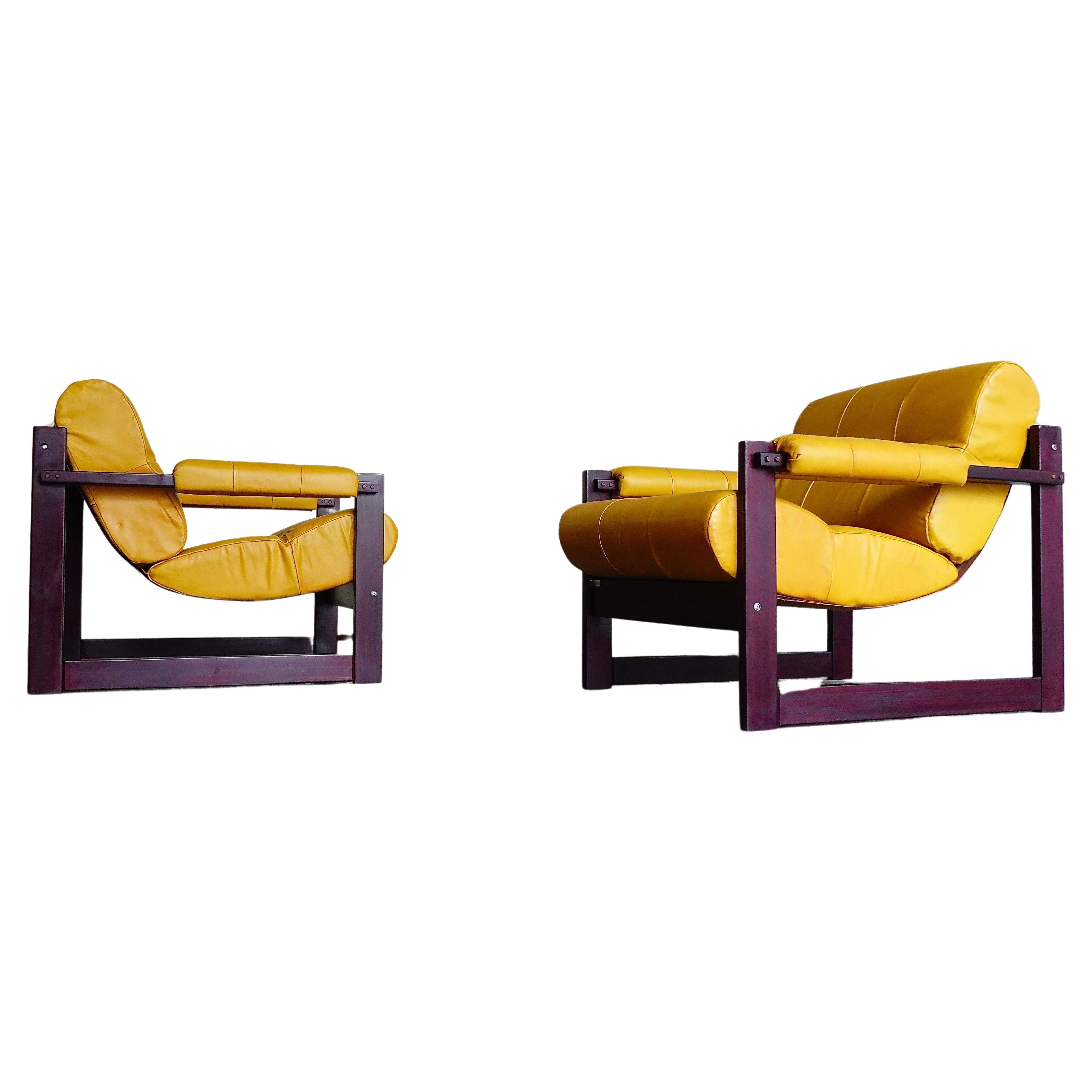 Pr. Percival Lafer MP-167 Lounge Chairs in Jatoba & Leather, 1970s For Sale