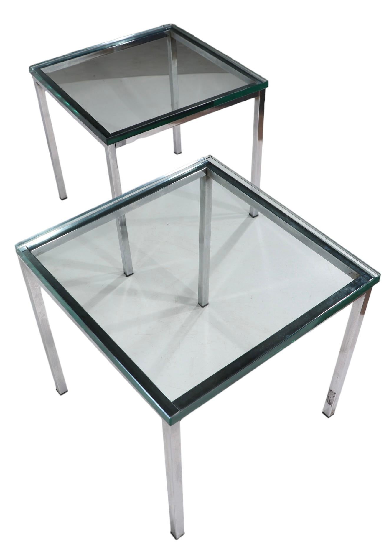 International Style Pr Post Modern International Bauhaus Style Chrome and Glass End Chrome Tables For Sale