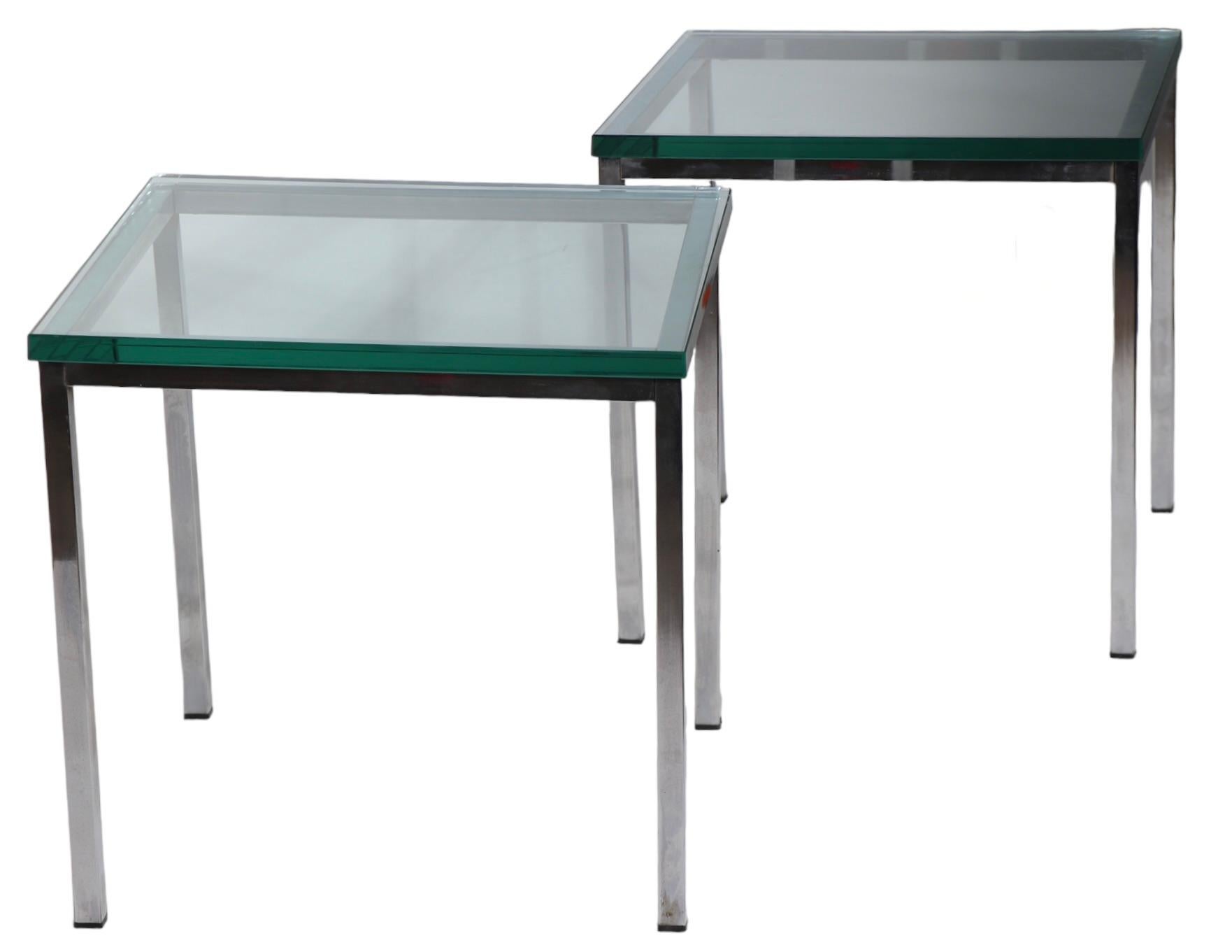 20th Century Pr Post Modern International Bauhaus Style Chrome and Glass End Chrome Tables For Sale