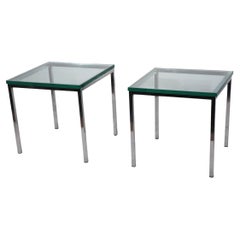 Pr Post Modern International Bauhaus Style Chrome and Glass End Chrome Tables