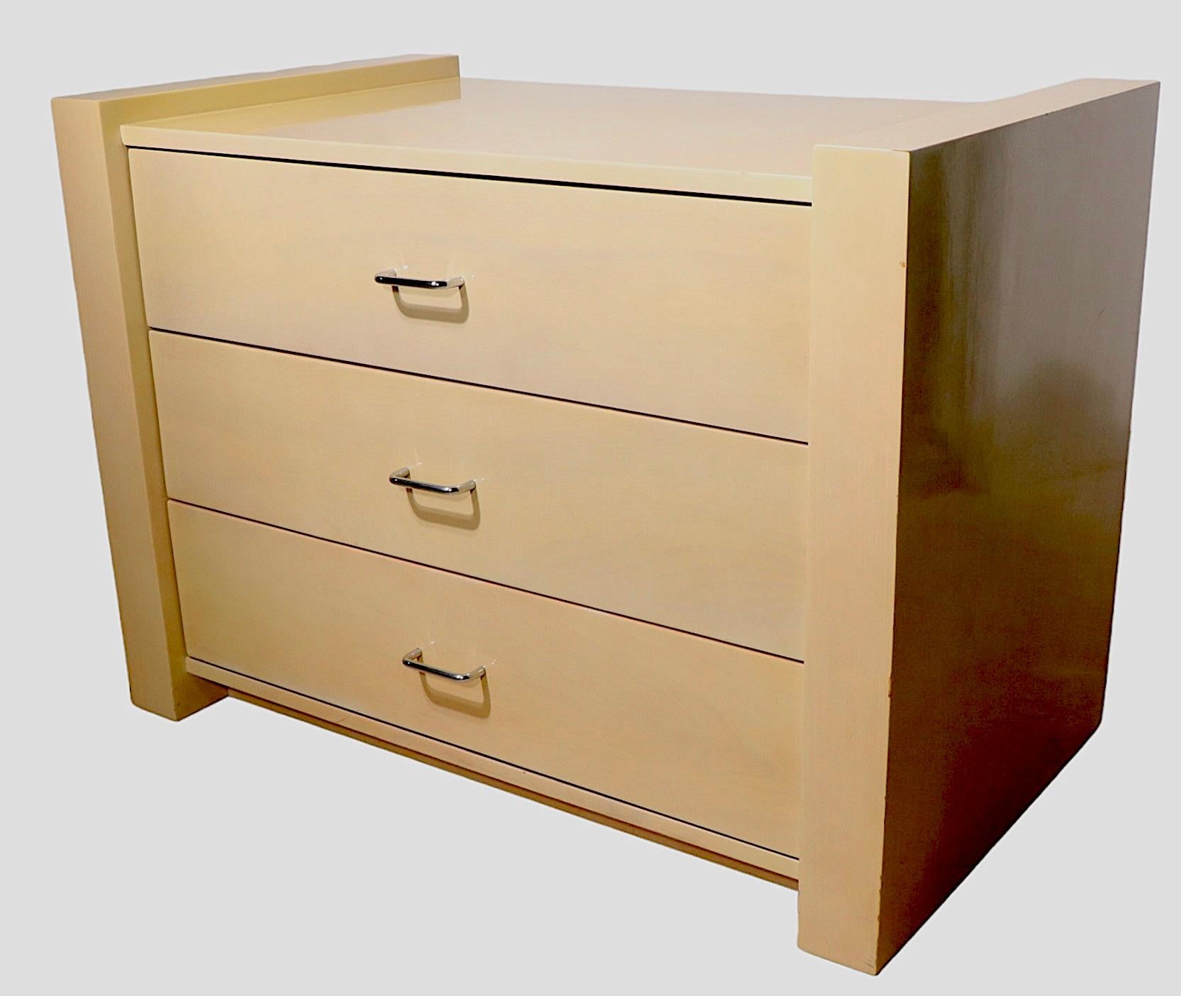 Pr. Post Modern Lacquered Three Drawer Commode Night Stands Chests For Sale 5