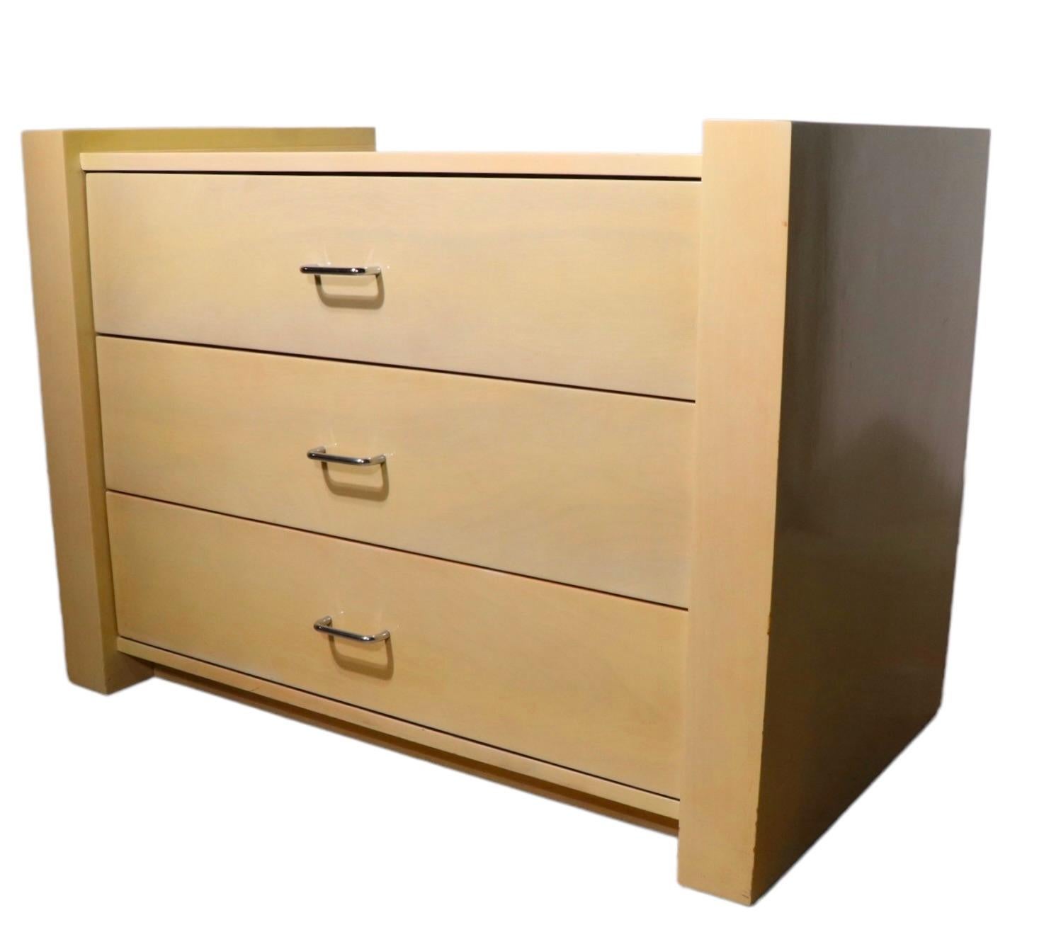 Pr. Post Modern Lacquered Three Drawer Commode Night Stands Chests For Sale 6