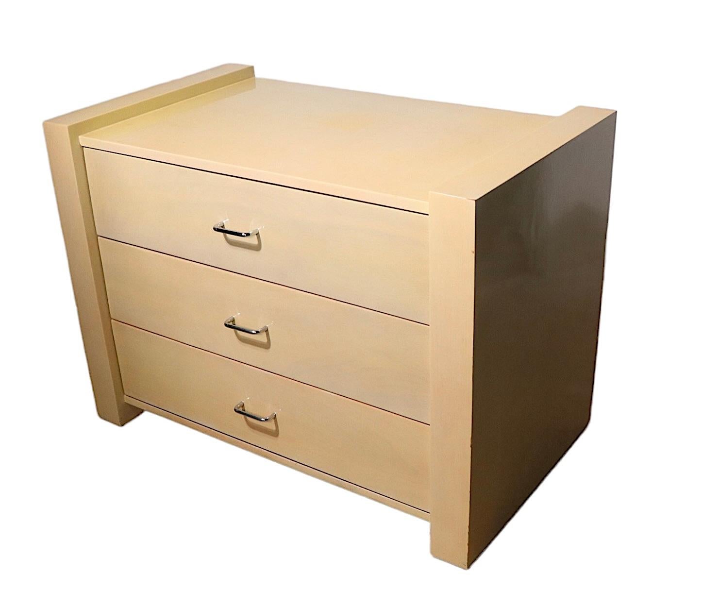 Pr. Post Modern Lacquered Three Drawer Commode Night Stands Chests For Sale 7