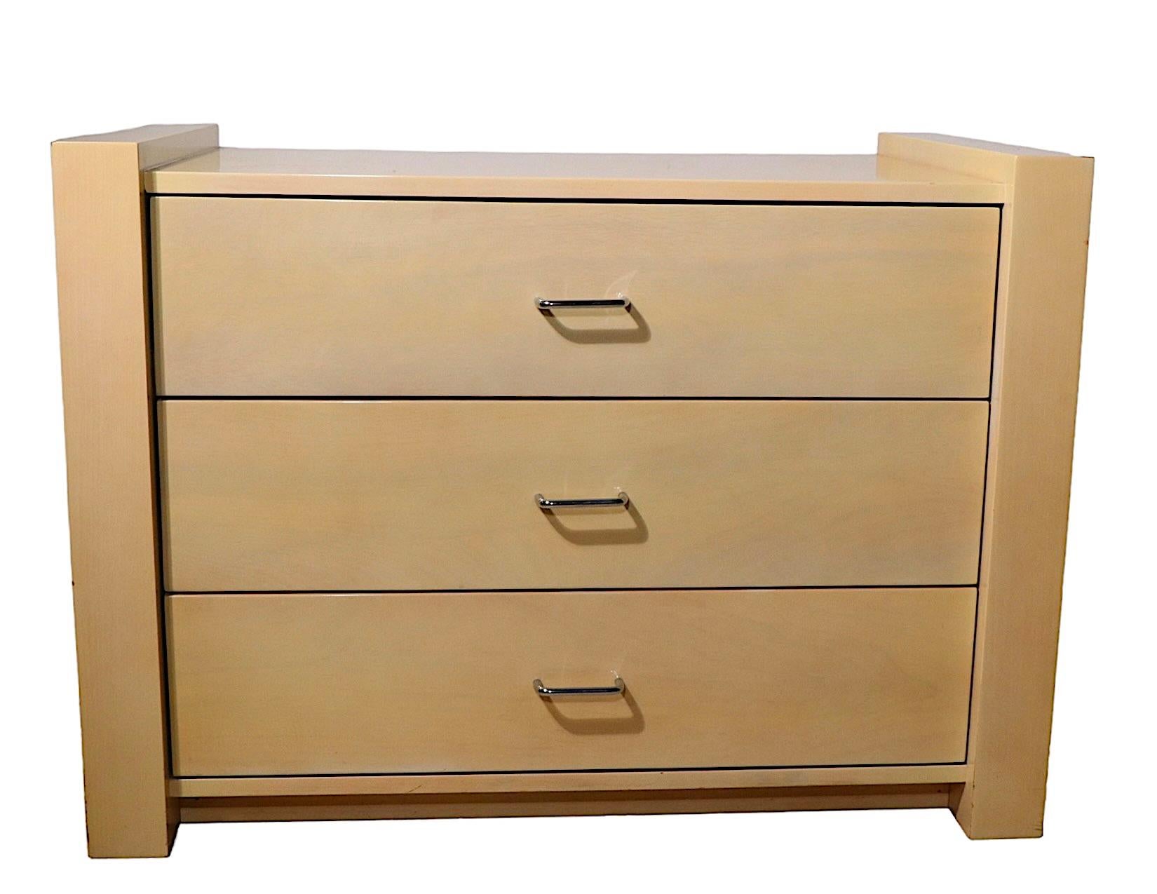 Pr. Post Modern Lacquered Three Drawer Commode Night Stands Chests For Sale 12