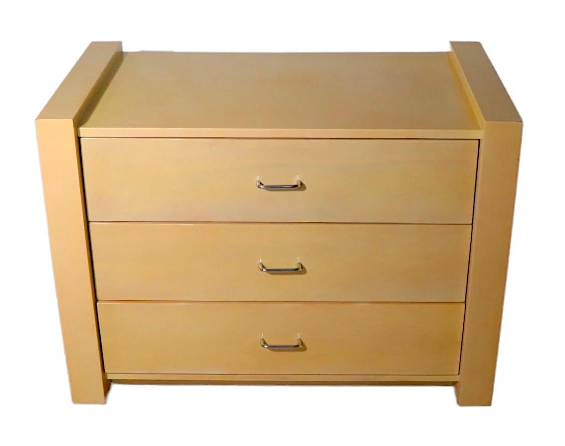 Post-Modern Pr. Post Modern Lacquered Three Drawer Commode Night Stands Chests For Sale