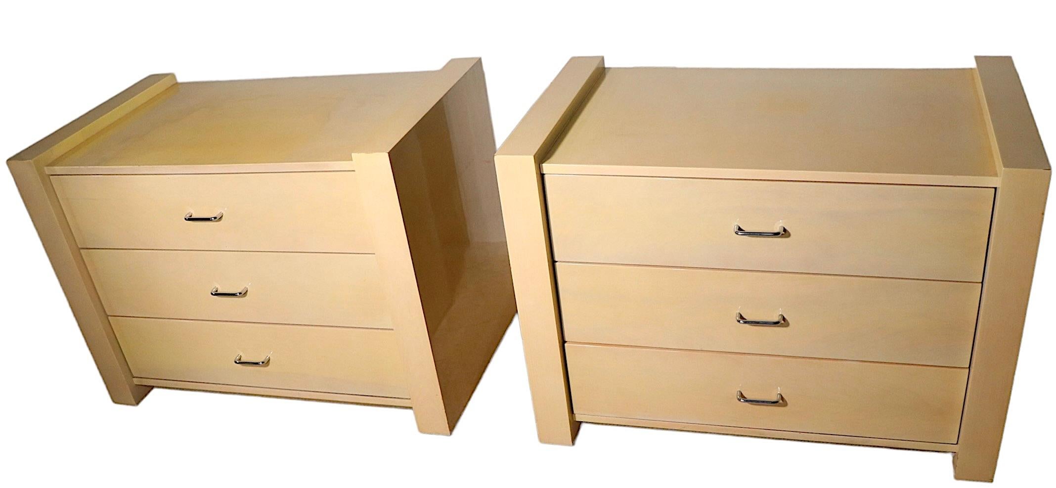 American Pr. Post Modern Lacquered Three Drawer Commode Night Stands Chests For Sale