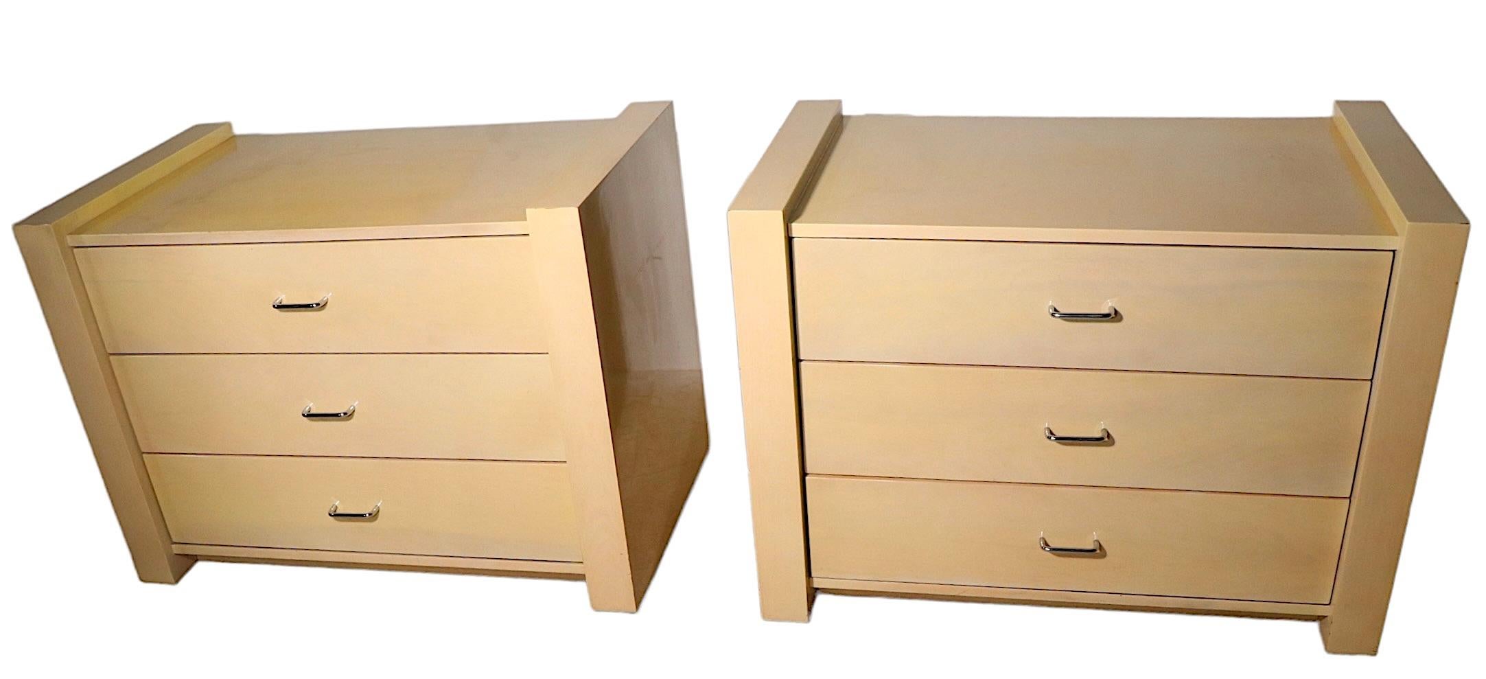 Pr. Post Modern Lacquered Three Drawer Commode Night Stands Chests For Sale 1